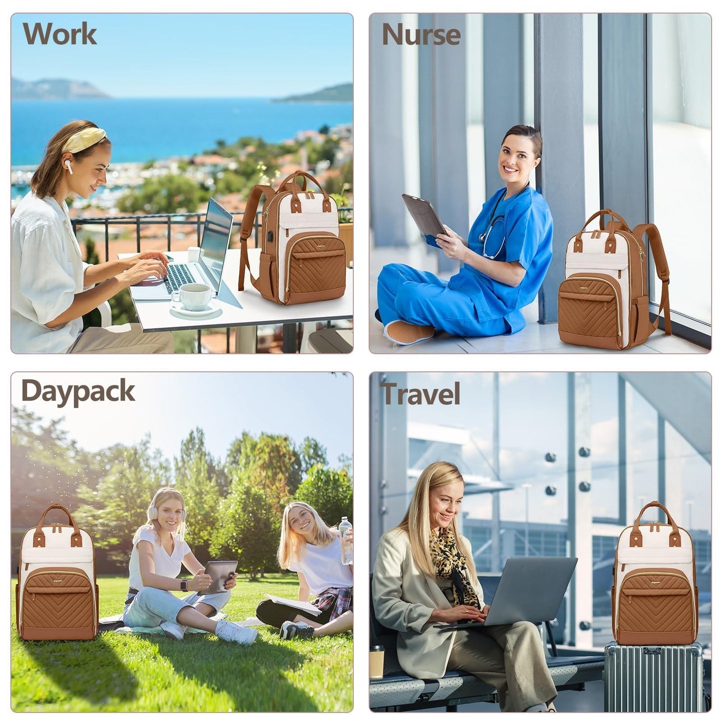 Stylish 15.6" Laptop Backpack for Women   Waterproof Travel Bookbag with USB Cha6