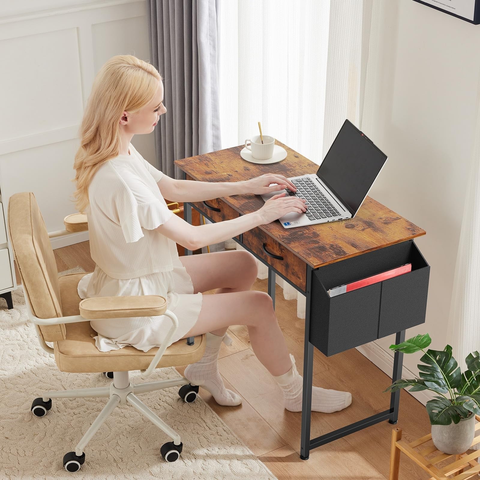 32" Home Office Desk with Drawers, Gaming Writing Table, Storage Bag & Headphone2