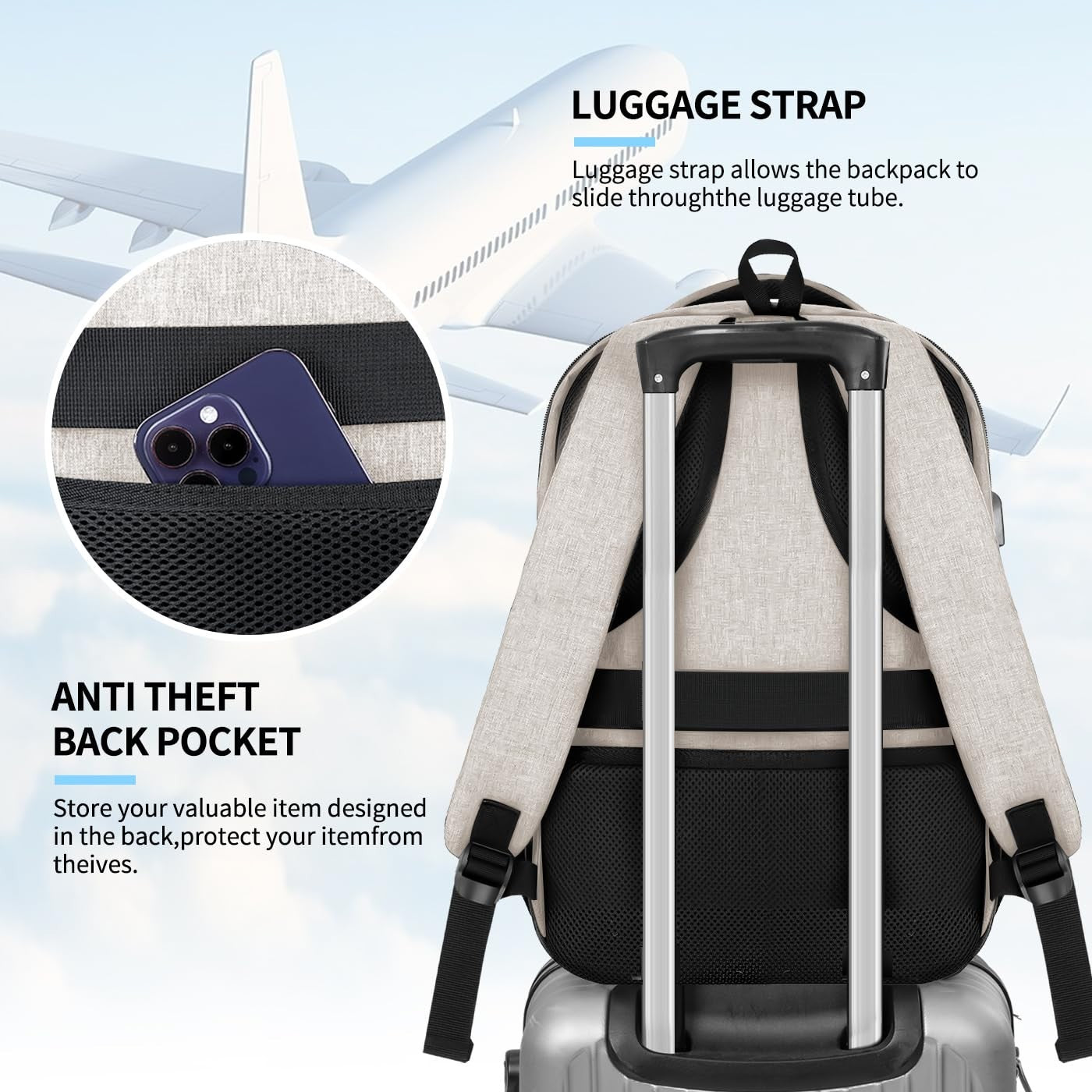 Travel Laptop Backpack for Women   USB Charging, Water Resistant, Fits 15.6"   B7