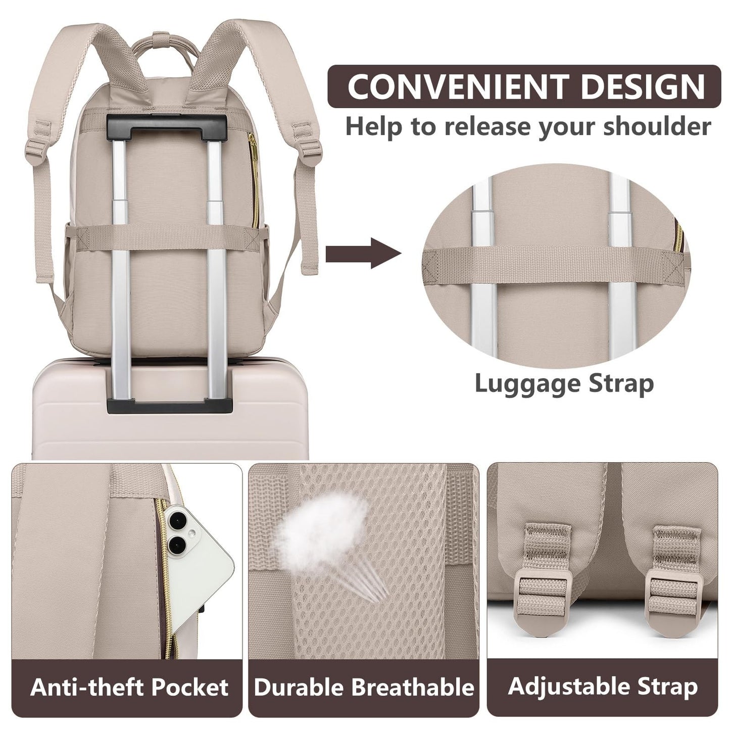 Stylish 15.6" Laptop Backpack for Women   Waterproof Travel Bag with USB Charger4