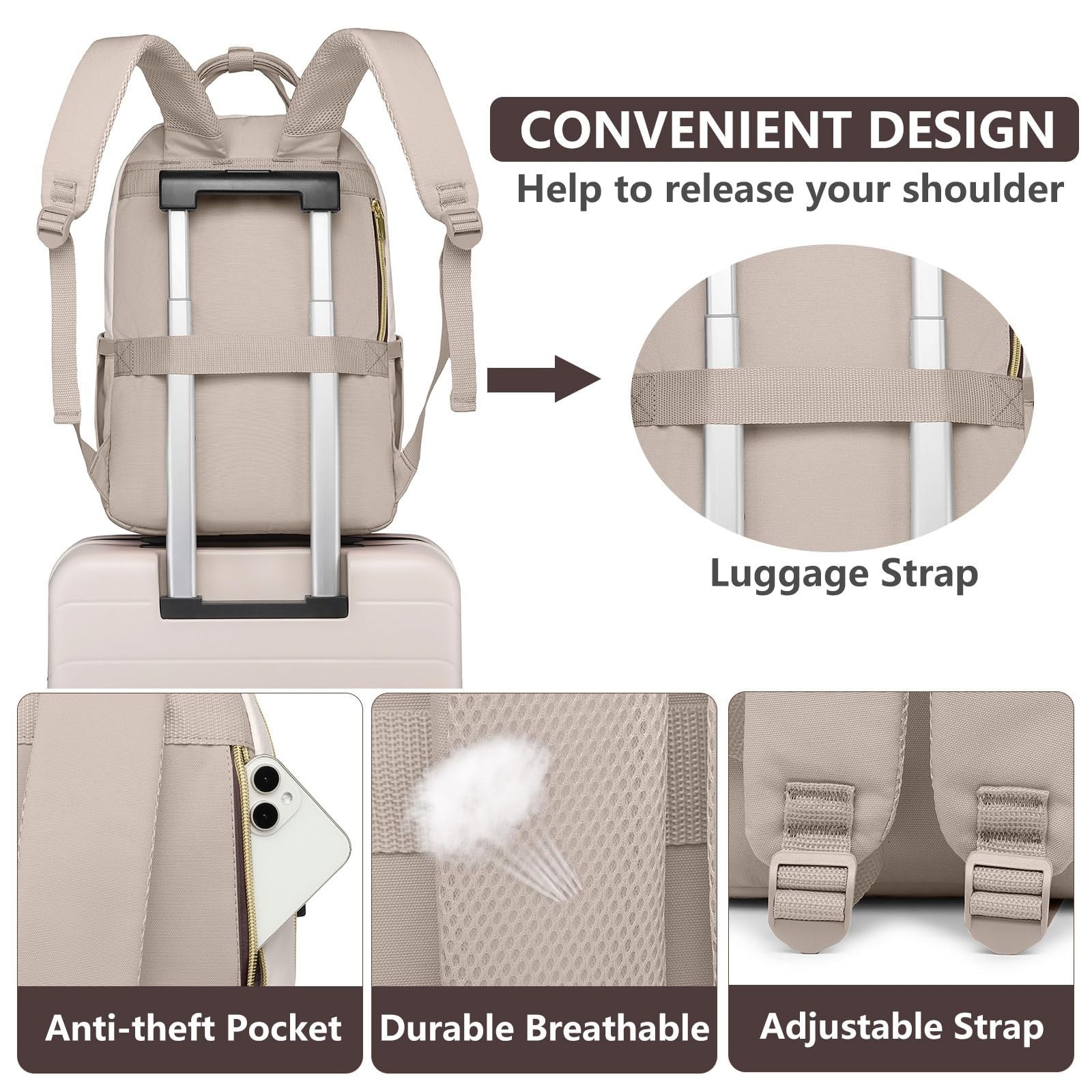 Stylish 15.6" Laptop Backpack for Women   Waterproof Travel Bag with USB Charger4