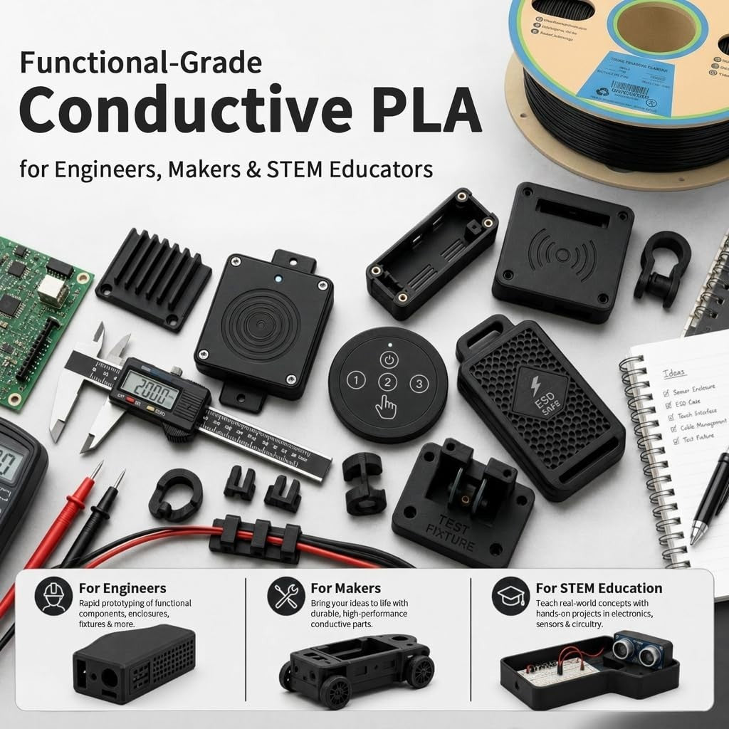 1kg Black Conductive PLA Filament 1.75mm - ESD Safe 3D Printing Wire for Sensors2