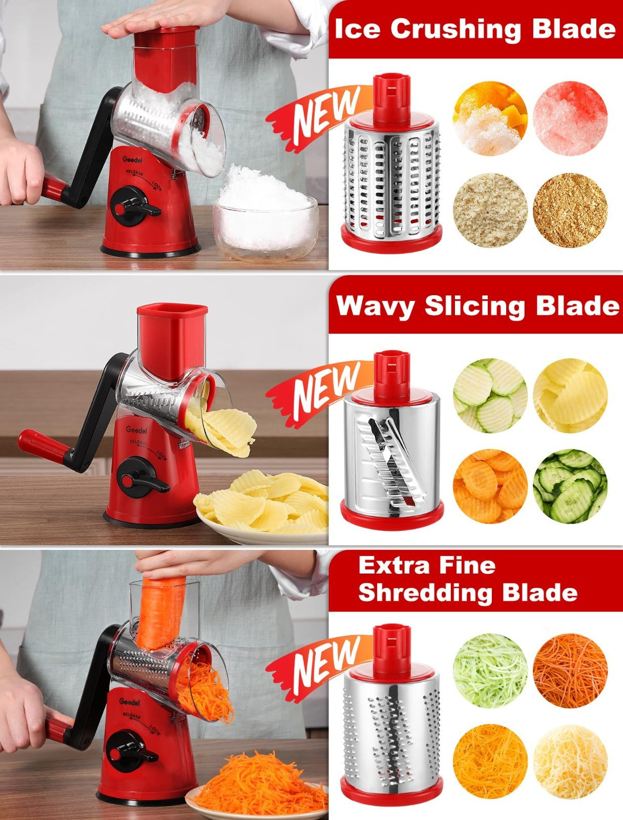 Rotary Cheese Grater & Vegetable Shredder with 6 Blades, Suction Base, Mandoline2