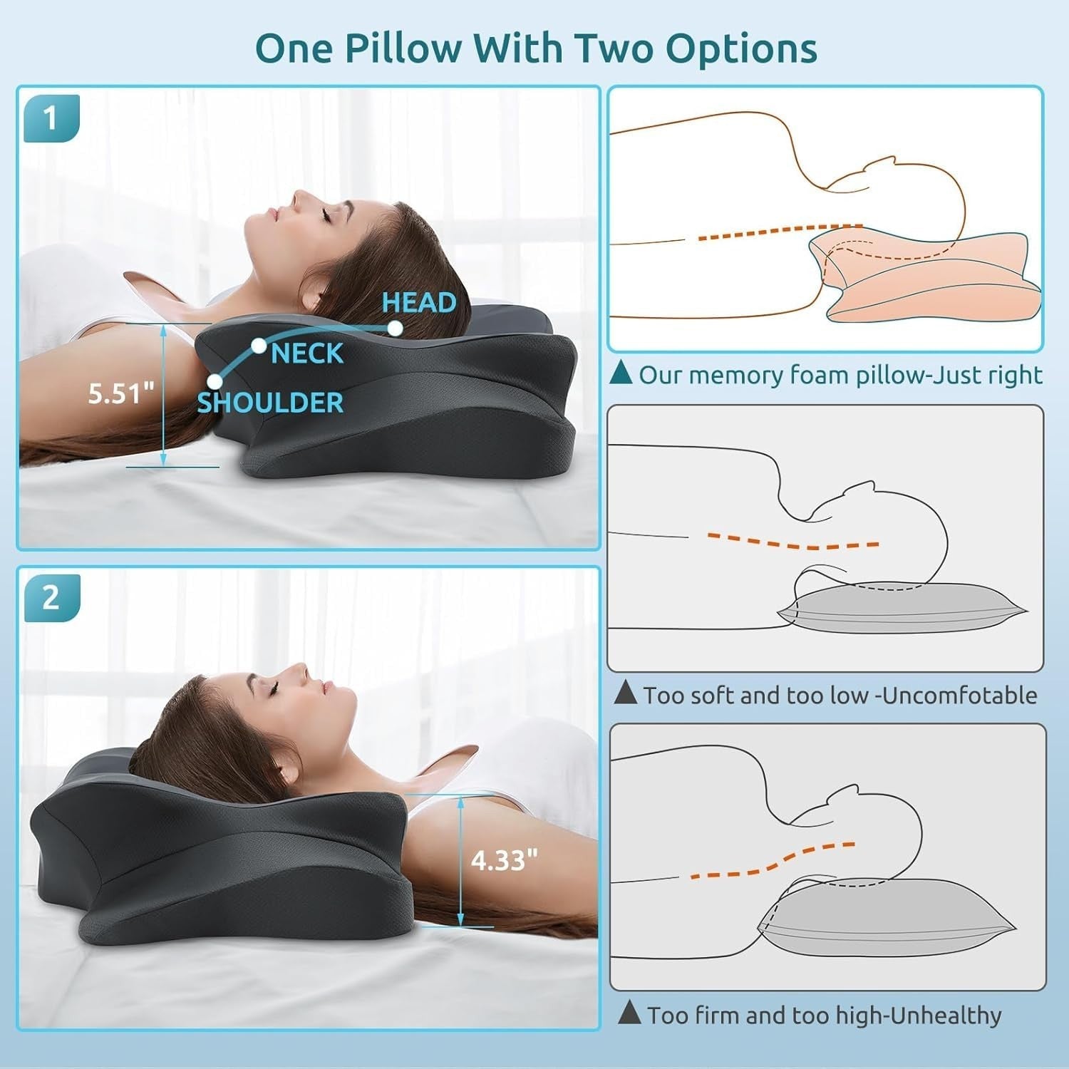 Cervical Pillow for Neck & Shoulder Pain Relief   Cooling Contour Memory Foam, D2