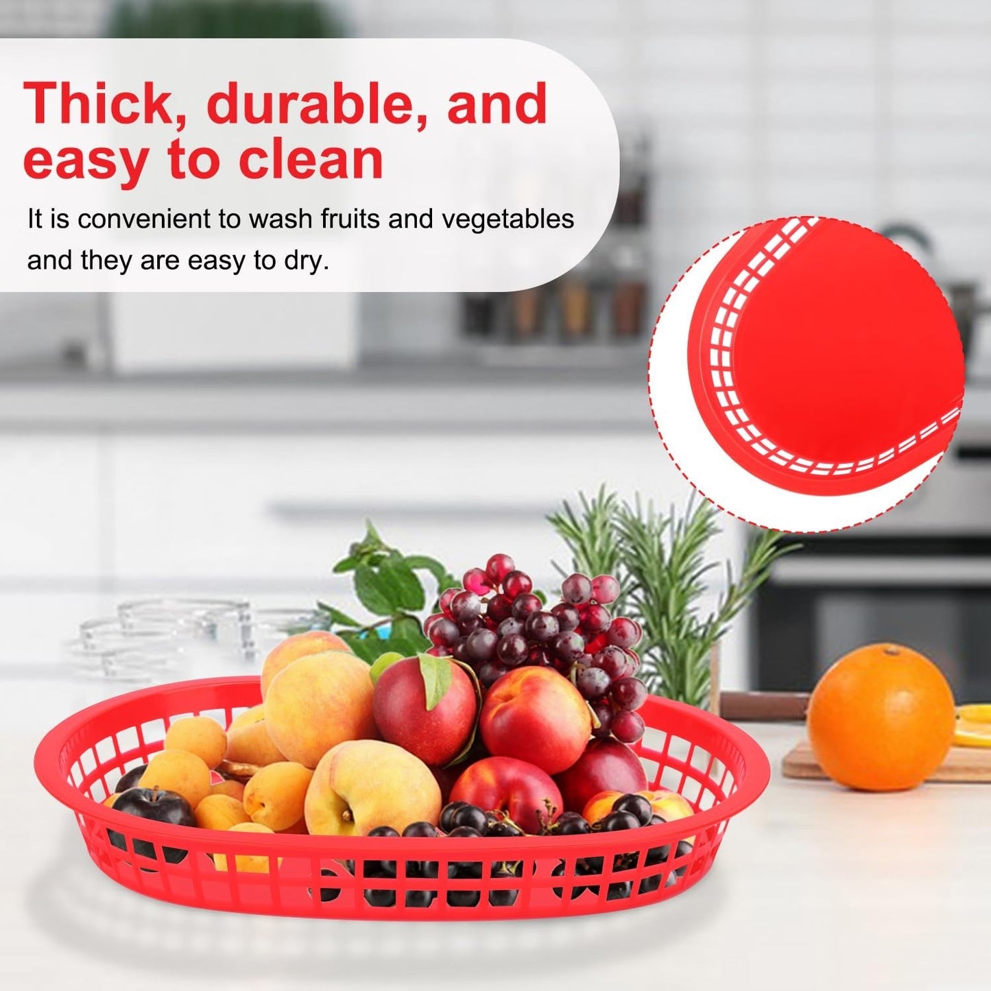 50 Pack Red Plastic Fast Food Baskets 10.6"x6.7" - Perfect for Fries, Sandwiches5