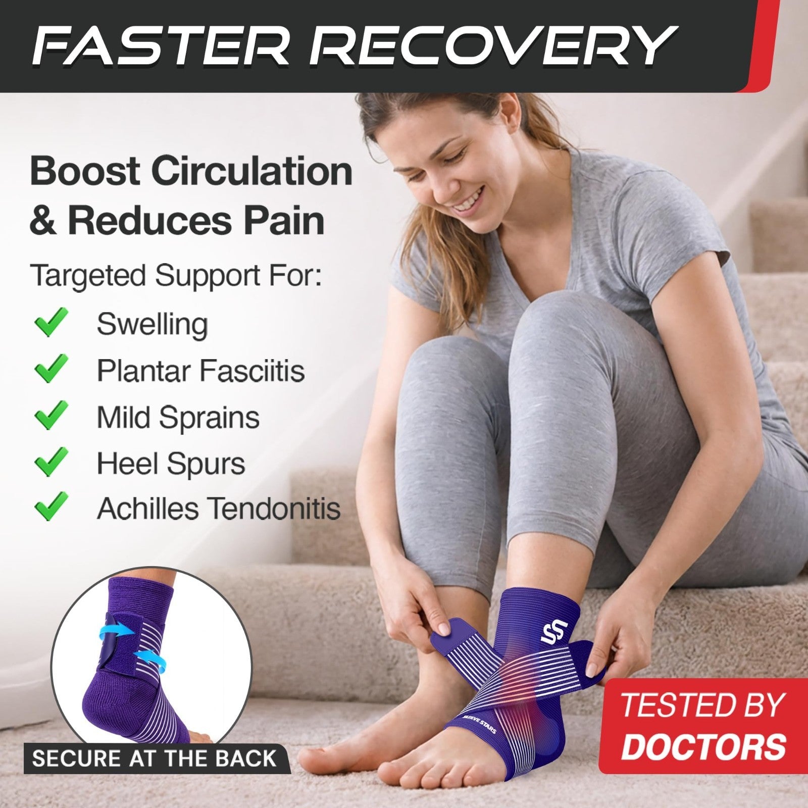 Ankle Brace Compression Sleeve for Sprains & Plantar Fasciitis Relief, Customiza2