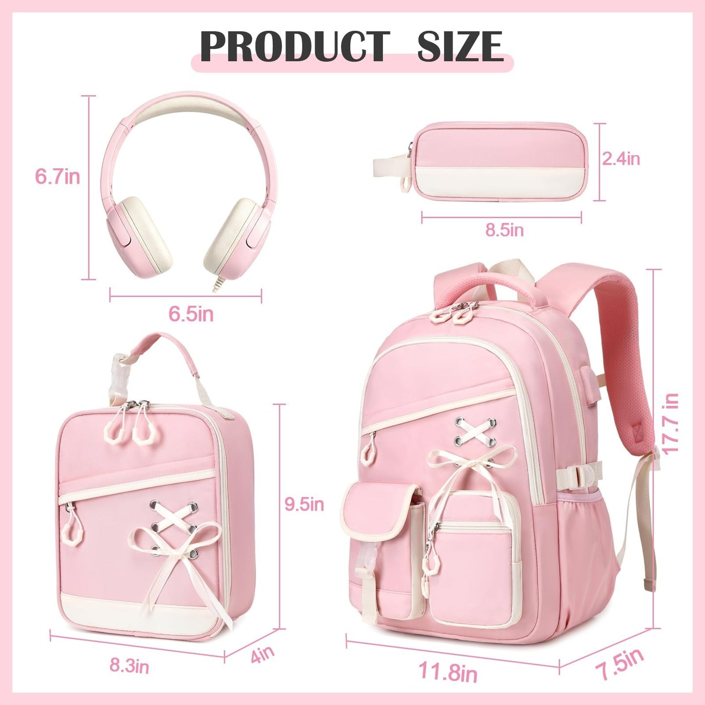 Stylish Girls Backpack with Wired Headphones, School Bag for Teens & Kids2
