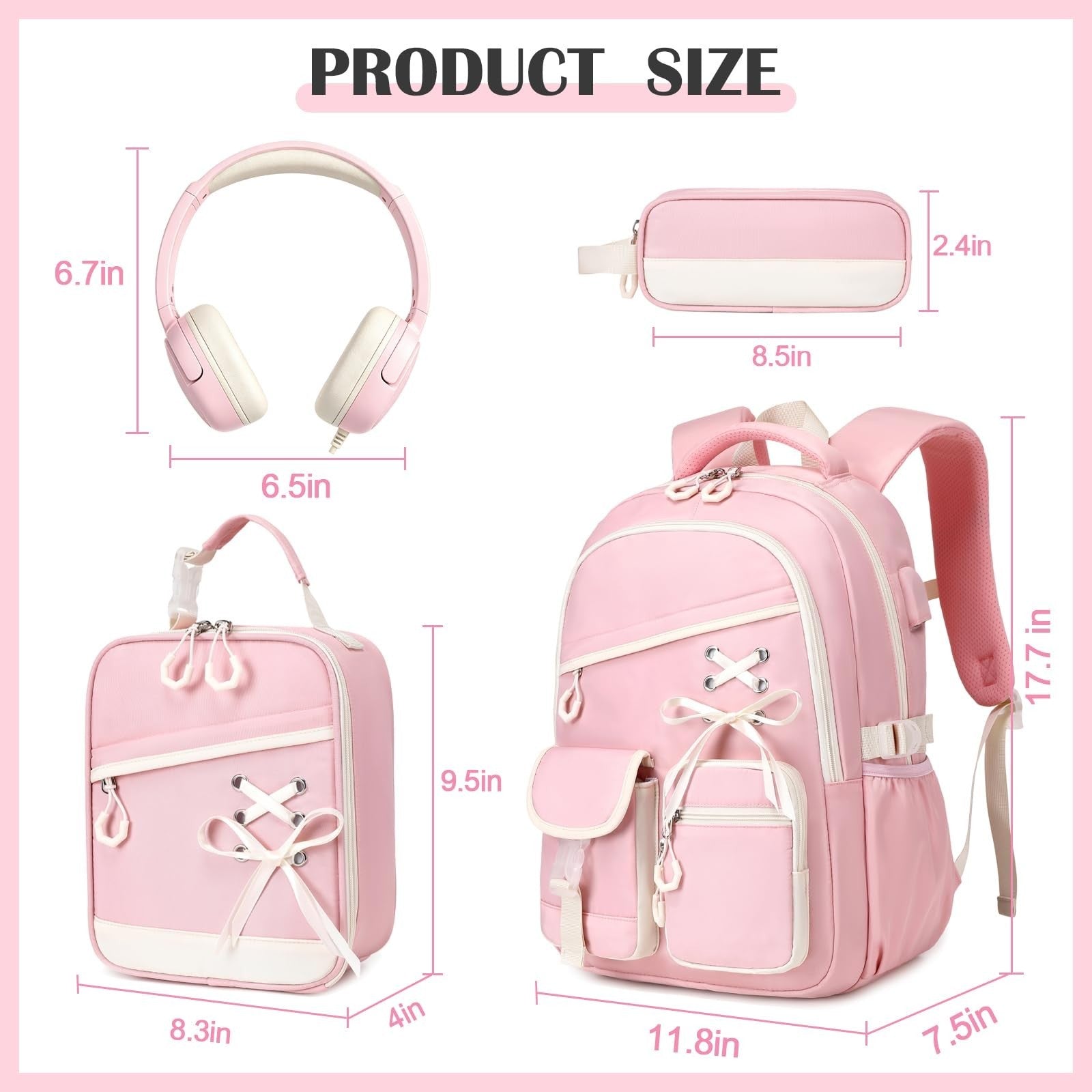 Stylish Girls Backpack with Wired Headphones, School Bag for Teens & Kids2
