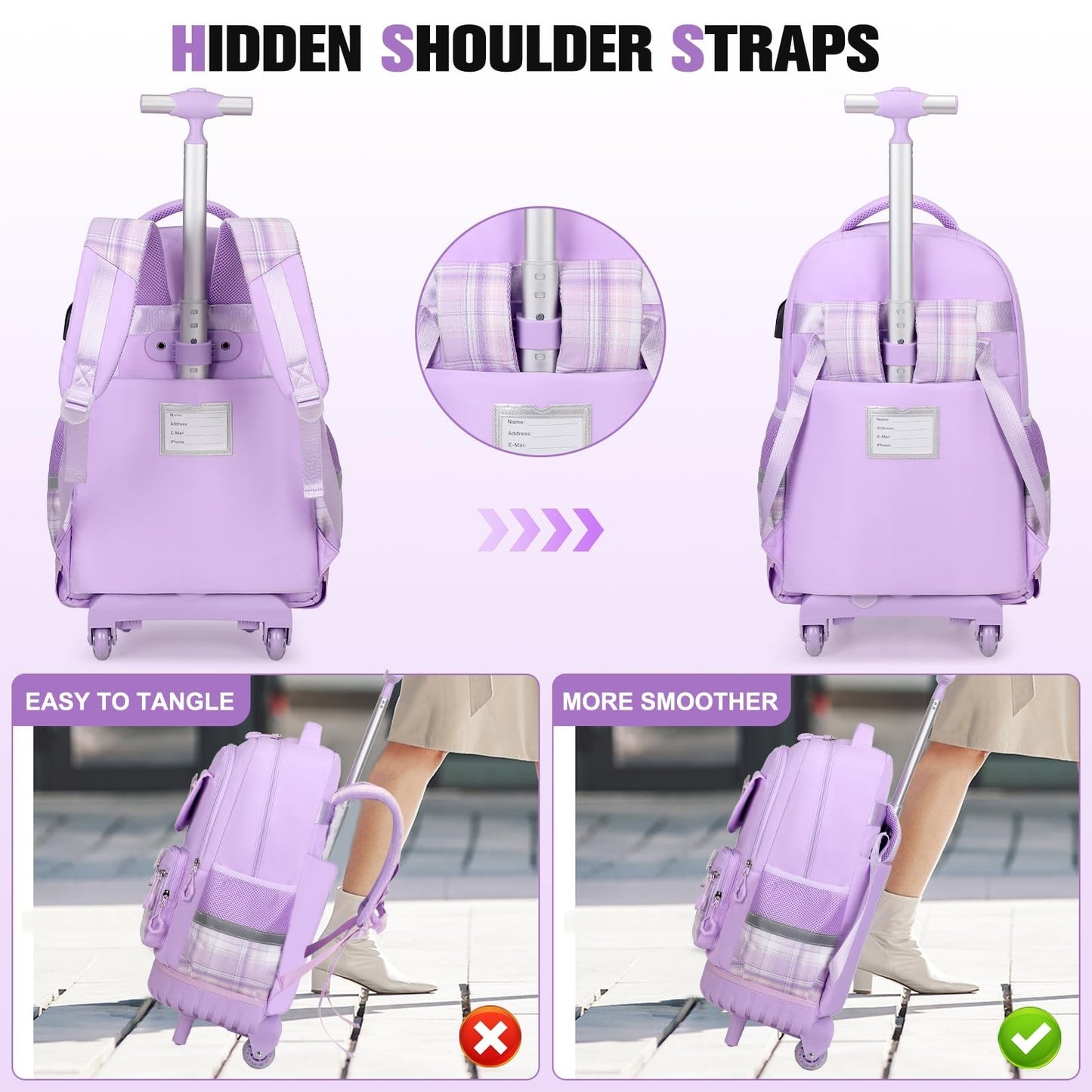 Rolling Backpack for Girls   Wheeled School Bag with Lunch Bag & Pencil Pouch, P4