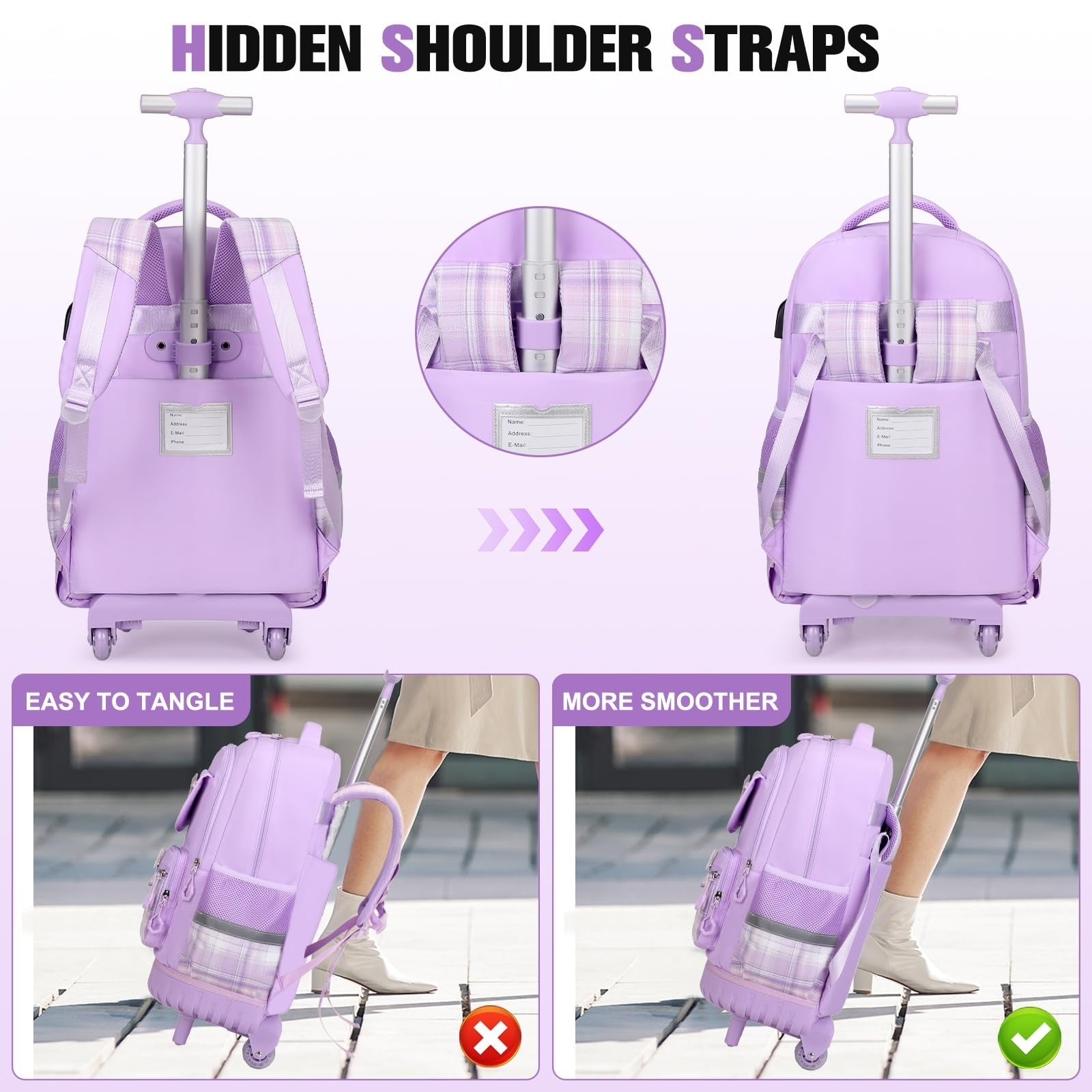 Rolling Backpack for Girls   Wheeled School Bag with Lunch Bag & Pencil Pouch, P4