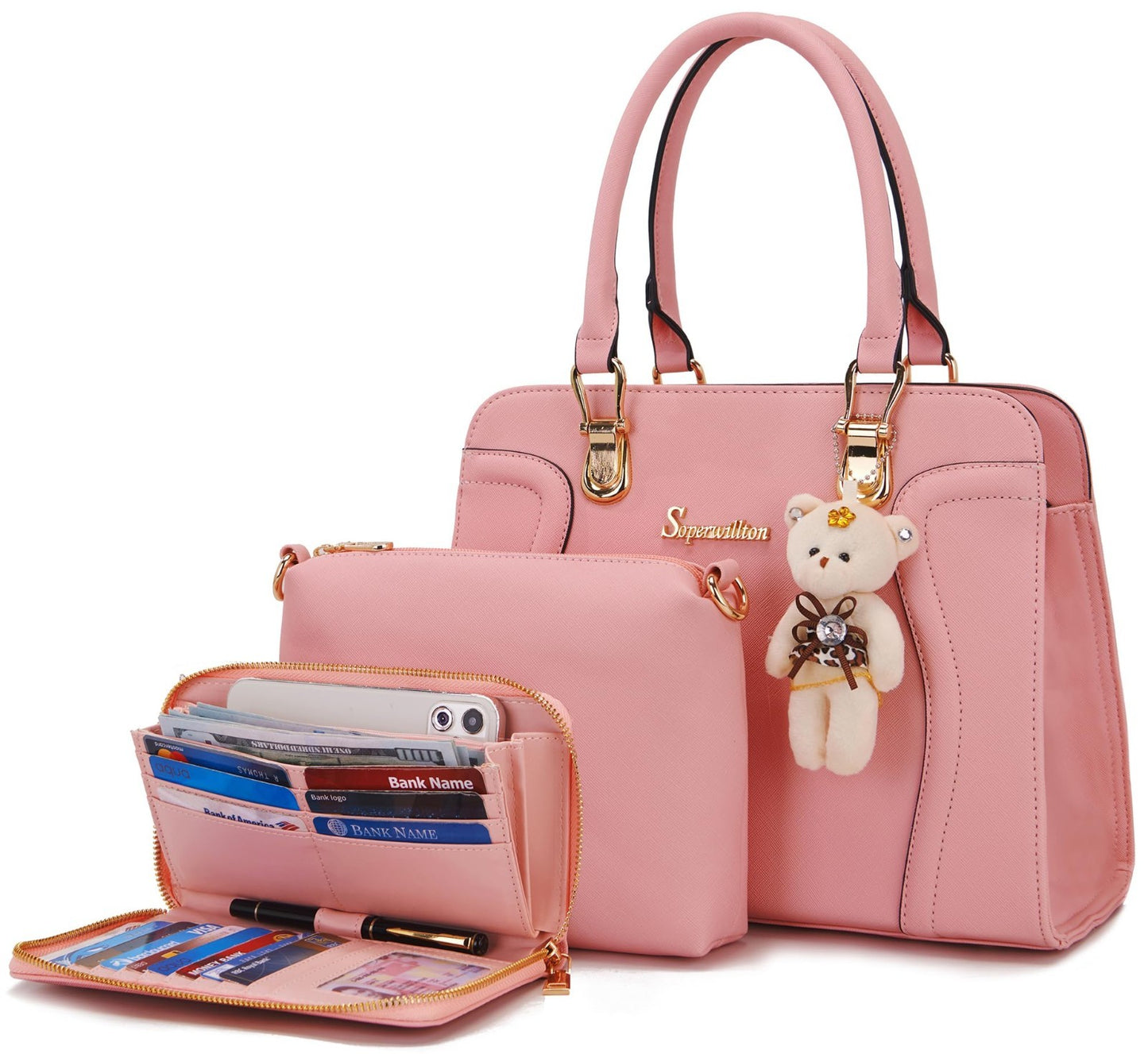 Stylish 3pcs Women's Shoulder Handbags Set - Satchel, Wallet & Purse Combo1