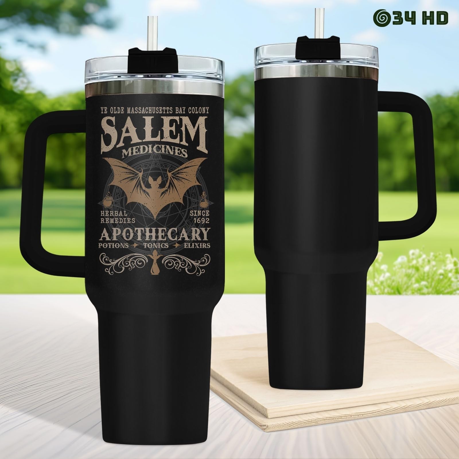 Gothic Insulated Travel Mug 40oz with Handle & Straw   Witch Themed Coffee Tumbl2