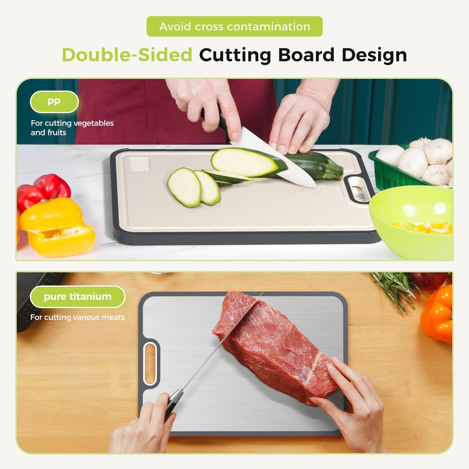 Large Double Sided Titanium Cutting Board, Food Grade, Easy to Clean 16”x114
