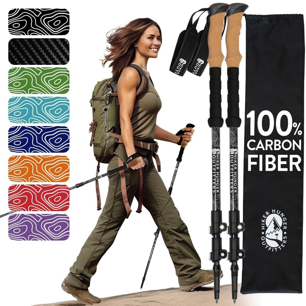 Lightweight Carbon Fiber Trekking Poles - Collapsible Hiking Sticks with Cork &1