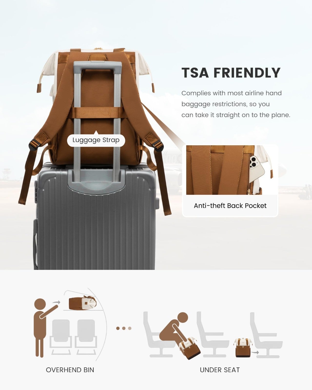 Stylish 15.6" Laptop Backpack for Women, USB Port, Waterproof, Tumbler Holder, T5