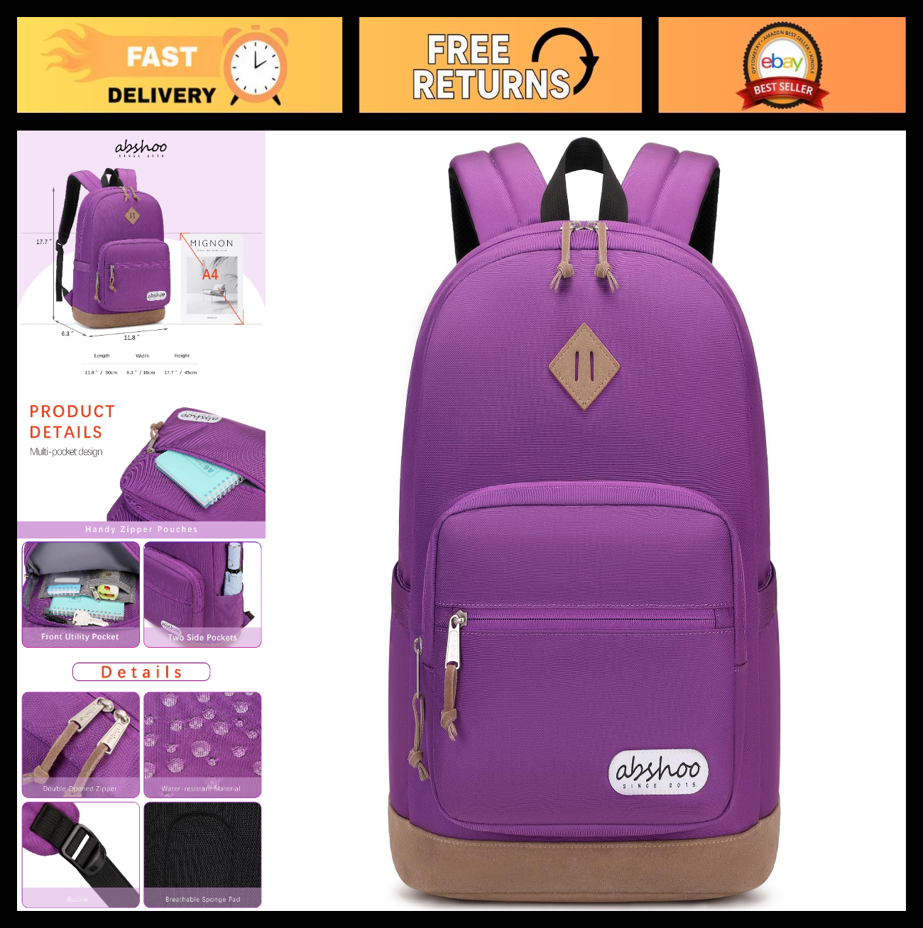 Classic School Backpack for Girls   Casual Daypack Bookbag for Teens (Purple)0