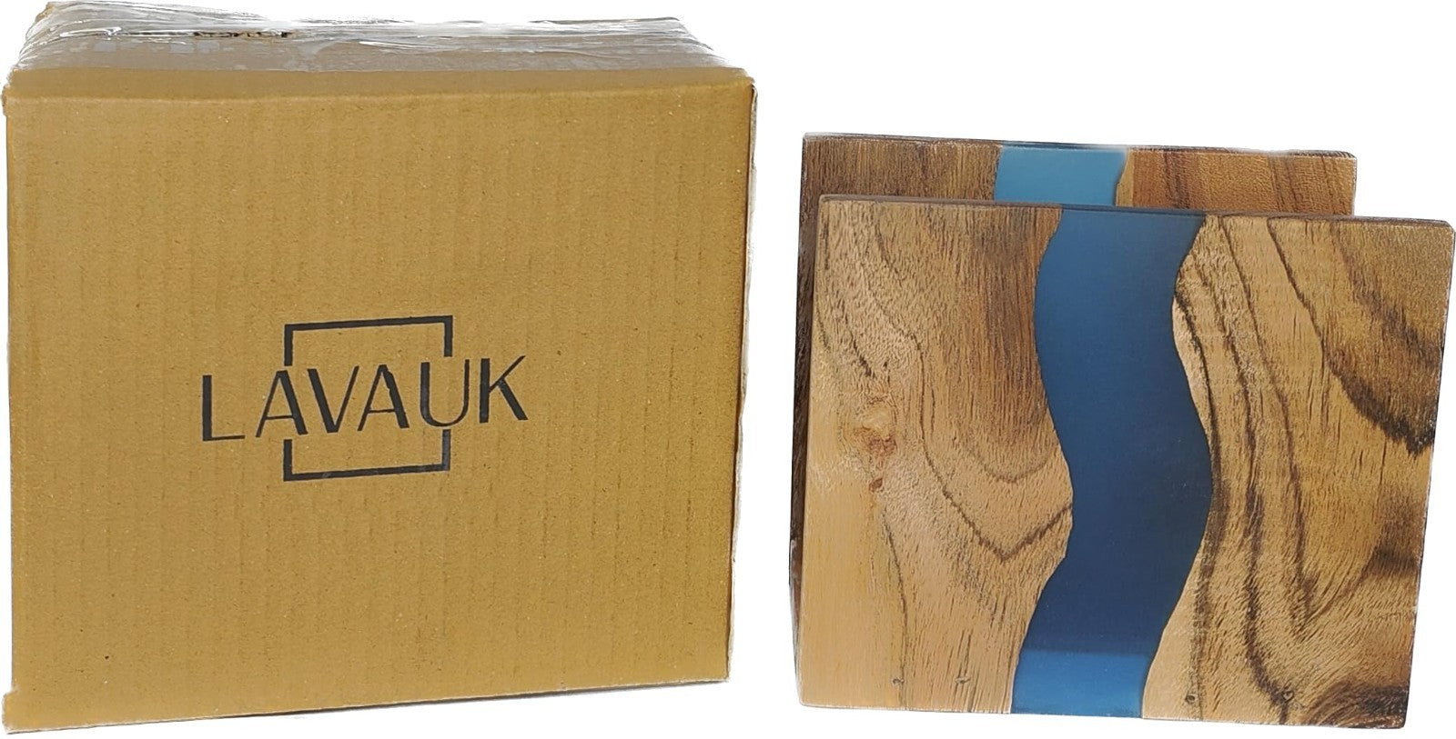 Rustic Acacia Wood Napkin Holder with Blue Epoxy Resin - Farmhouse Table Organiz3