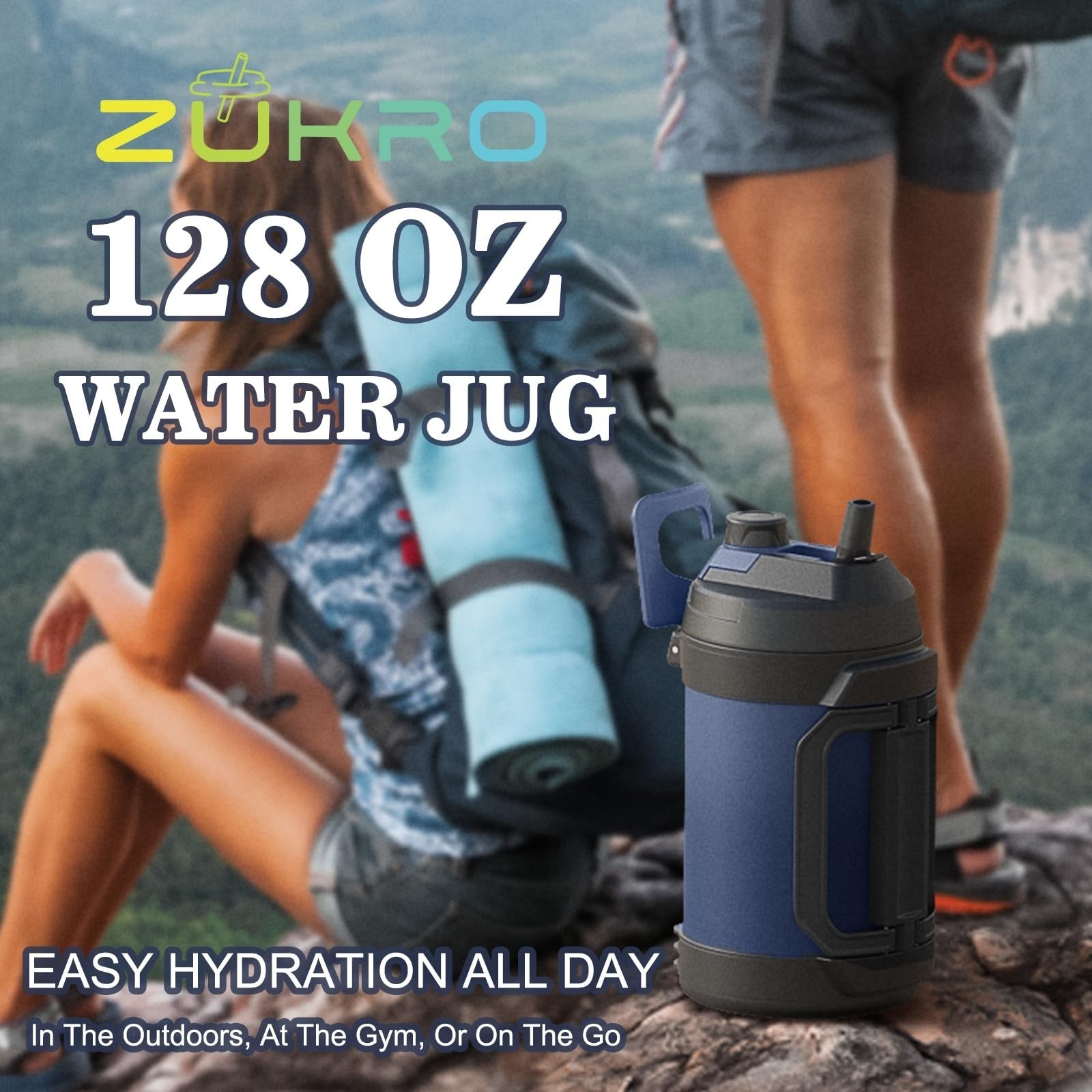 1 Gallon Insulated Water Jug with Straw & Spout - Keeps Drinks Cold 48H, No Swea8