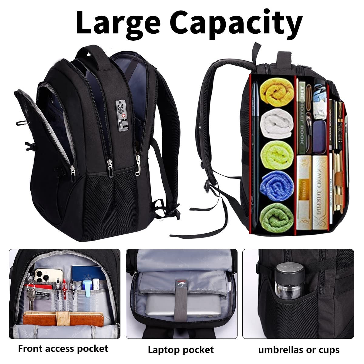 Travel Laptop Backpack for Men & Women, College School Bag, Waterproof, Multi Co3