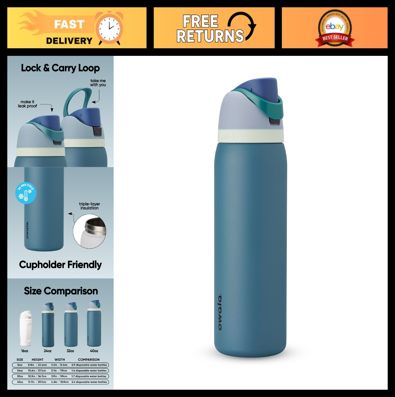 Insulated Stainless Steel Water Bottle 32 Oz with Straw, BPA Free, Travel Friend0