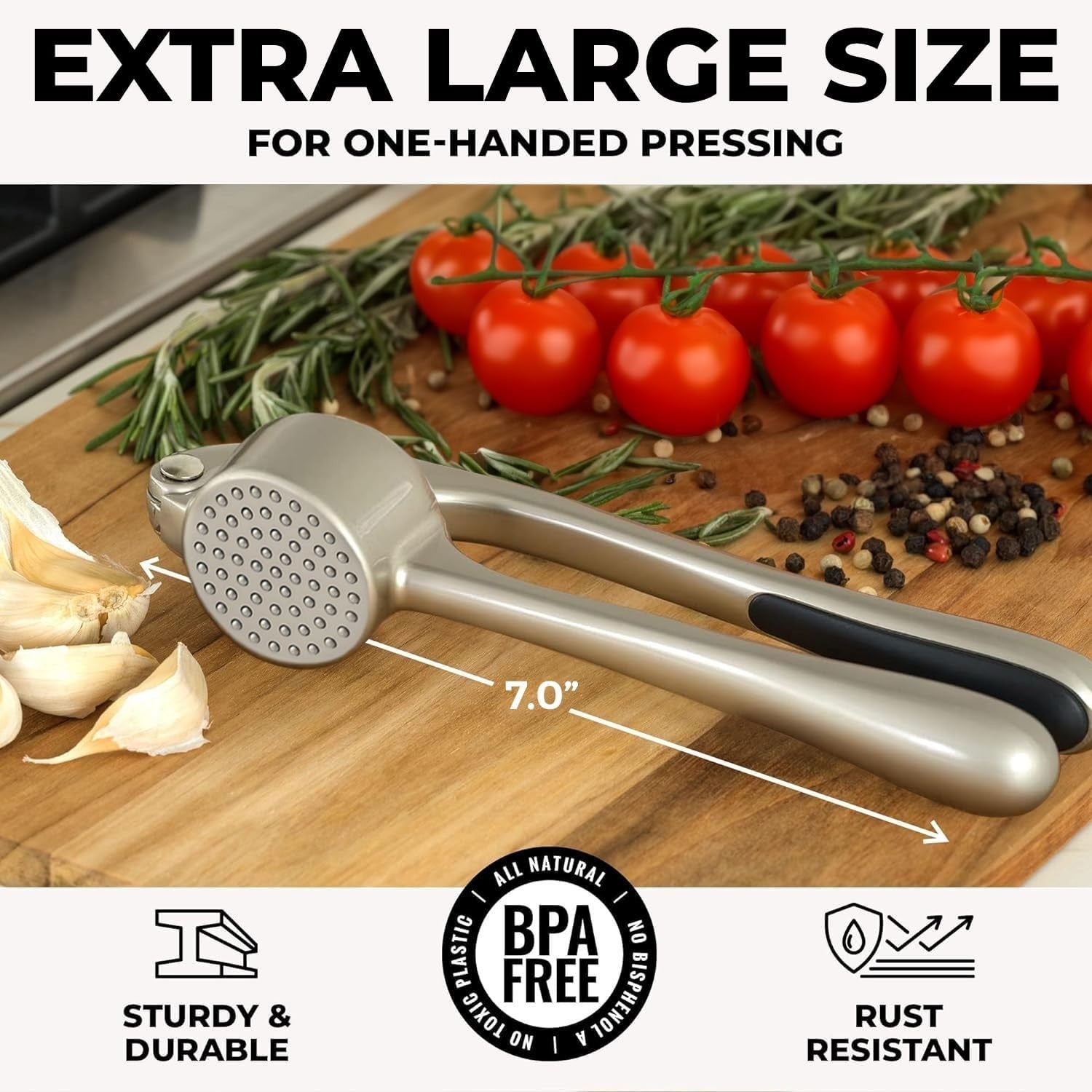 Premium Garlic Press Set   Large Bowl, Rust Proof Mincer Tool, Easy Squeeze Peel2