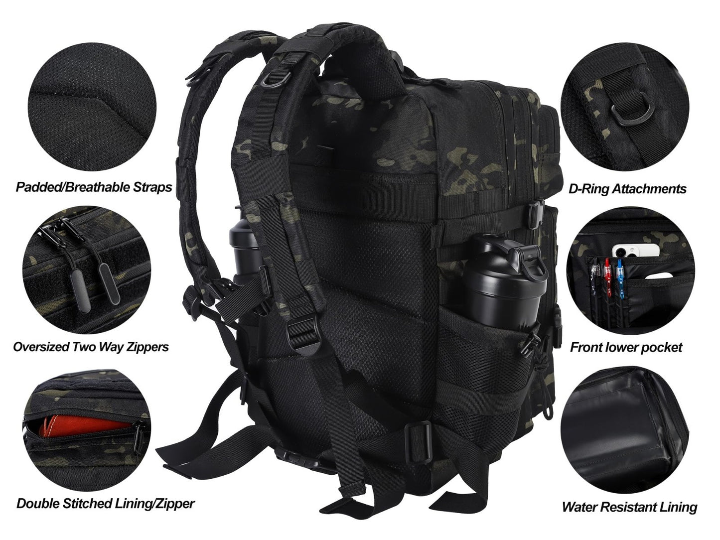 45L Military Tactical Backpack   Army Assault Pack, Molle Rucksack, Olive Green4