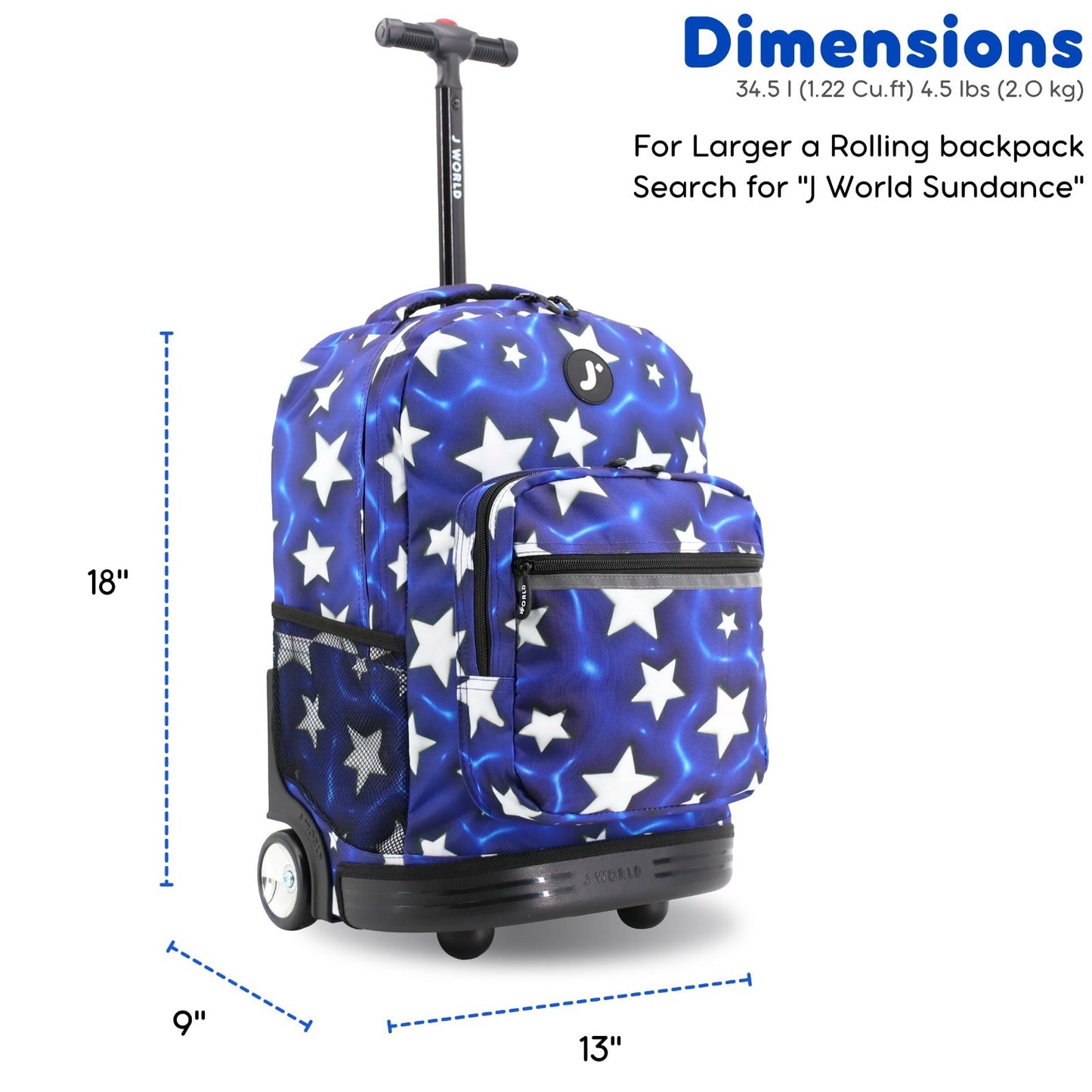 Kids Rolling Backpack with Wheels, 18" Bookbag for School, Puffy Star Design, Un6