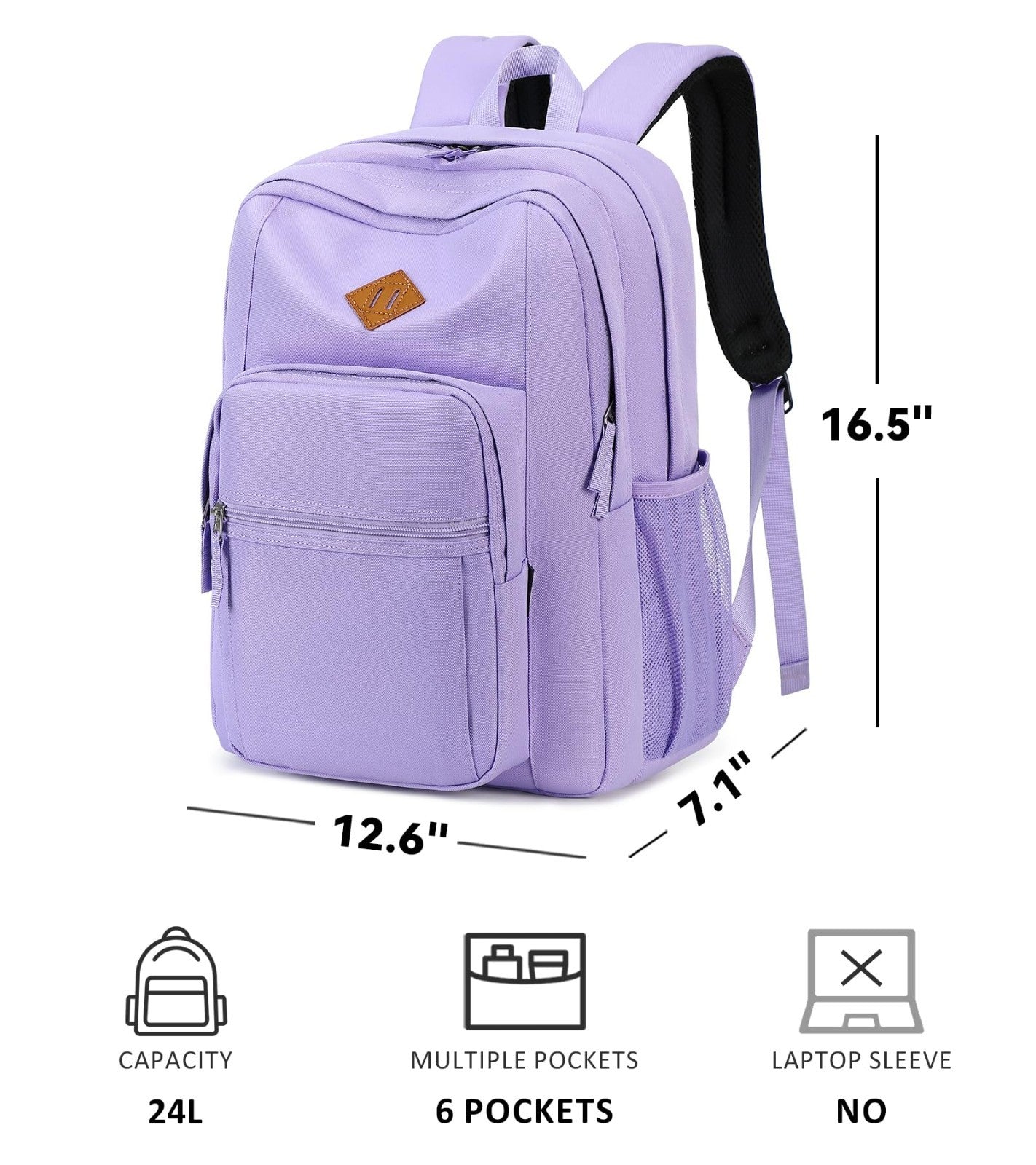 Solid Color Backpack for Girls & Women   Water Resistant School Bag   Light Purp5