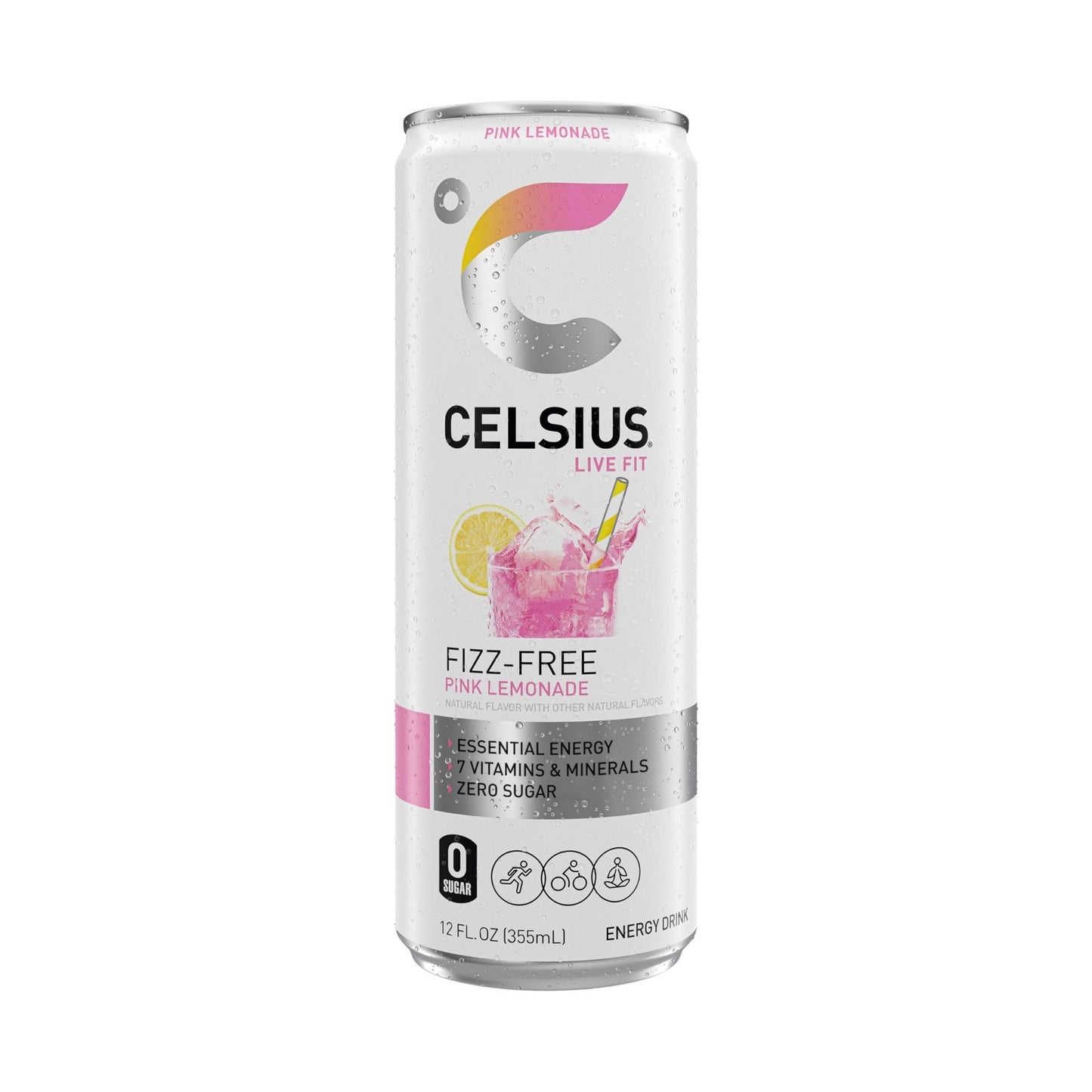 Sugar Free Energy Drink Fizz Free Pink Lemonade, 12 Fl Oz, Pack of 12 Cans3