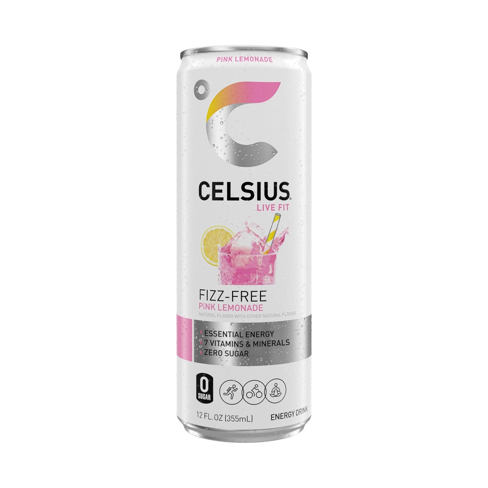 Sugar Free Energy Drink Fizz Free Pink Lemonade, 12 Fl Oz, Pack of 12 Cans3