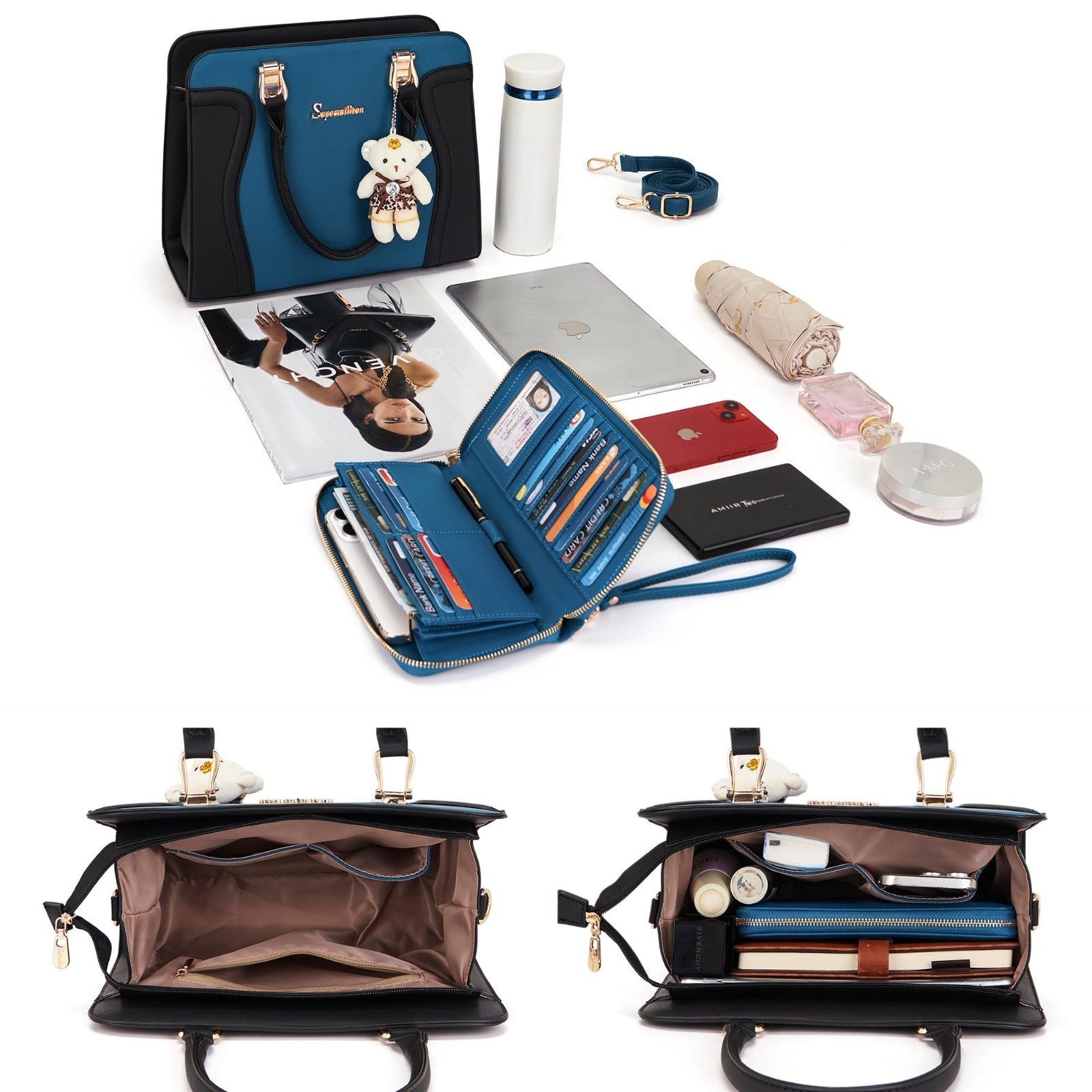 Stylish 3pcs Women's Shoulder Handbags Set - Satchel, Purse & Wallet Combo4