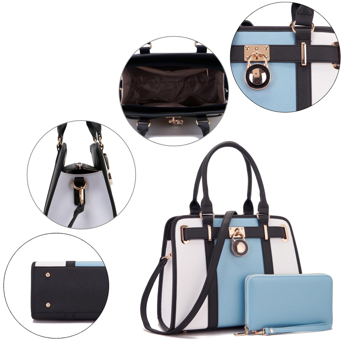 Structured Satchel Tote Handbag Set for Women - Stylish Purses with RFID Wallet6