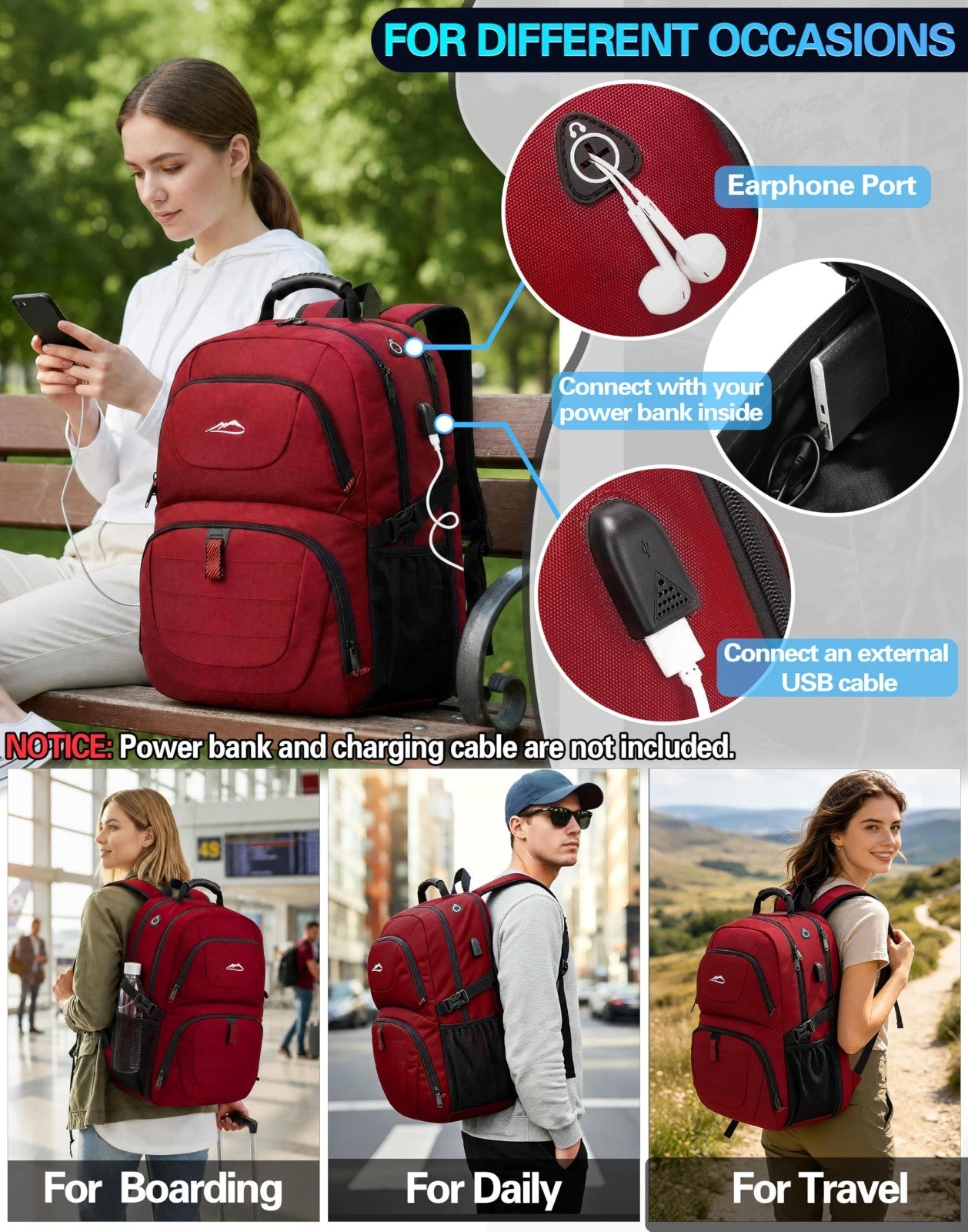 Extra Large Anti Theft Travel Backpack for 18.4" Laptop, USB Charging, College &5