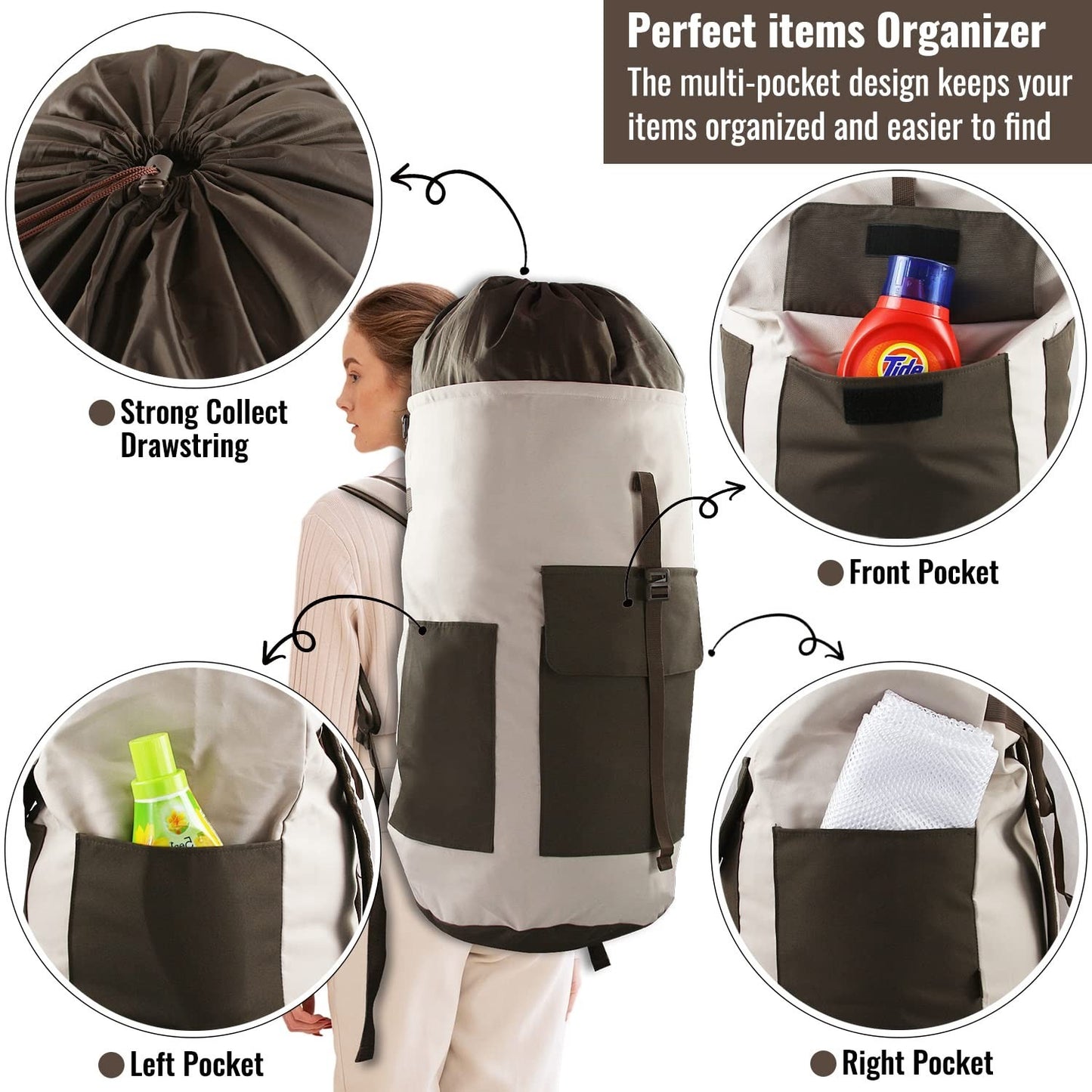 Extra Large 125L Laundry Backpack Bag, Heavy Duty, Durable with Padded Straps &3