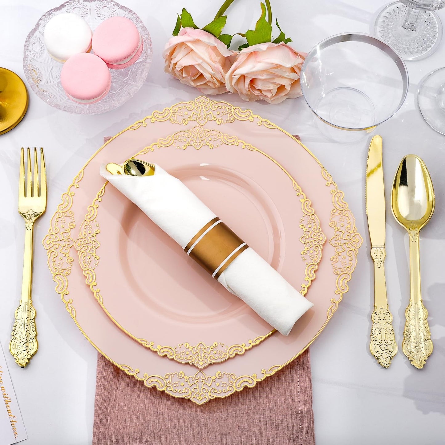 350-Piece Pink Disposable Dinnerware Set for 50 Guests | Plates, Silverware, Cup5