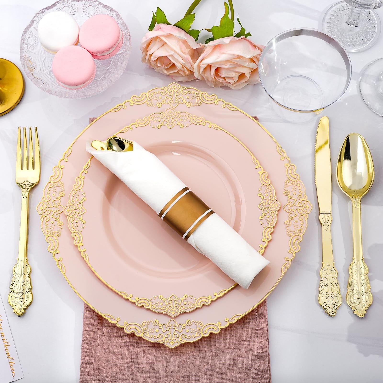 350-Piece Pink Disposable Dinnerware Set for 50 Guests | Plates, Silverware, Cup5