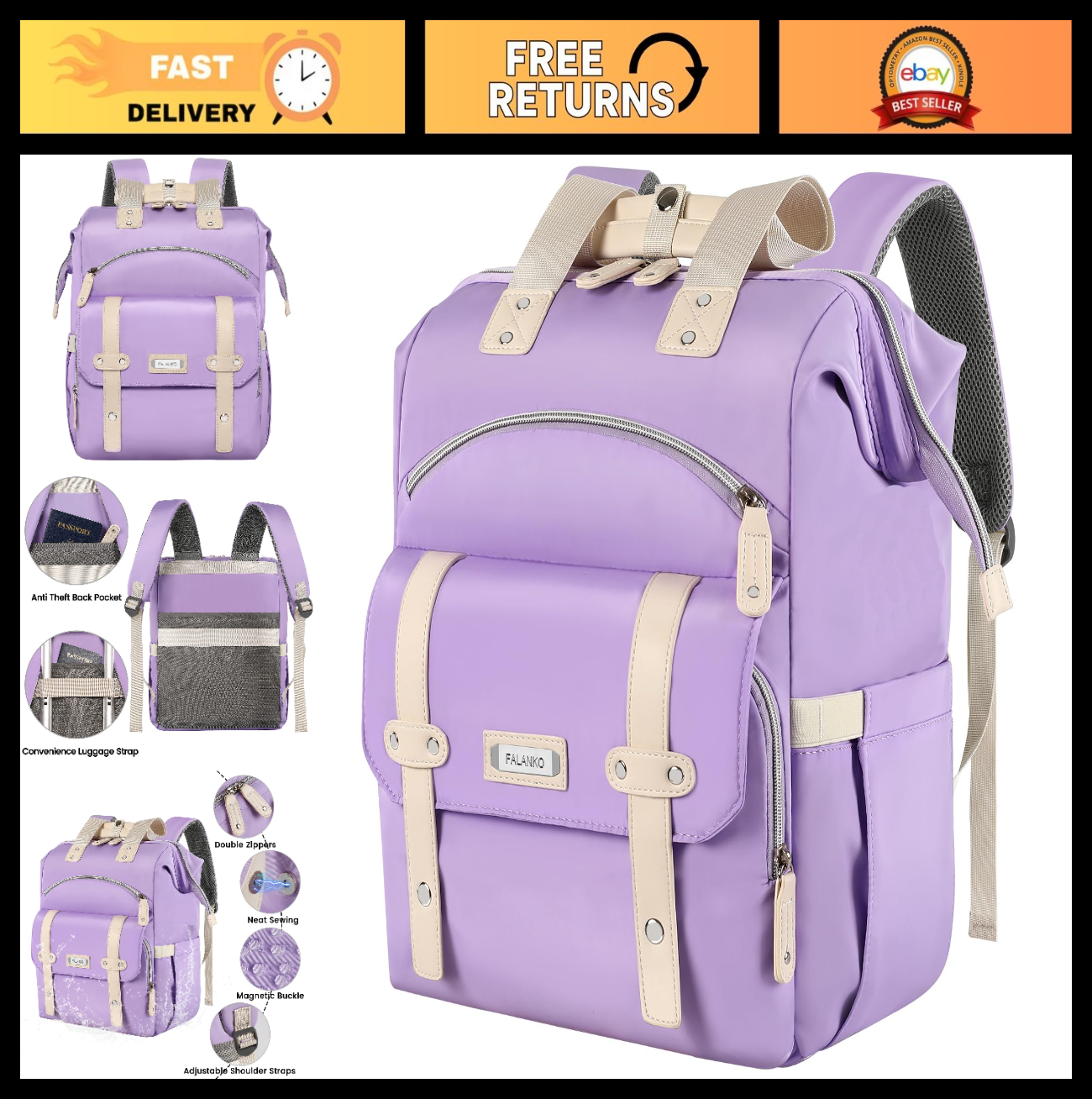 Stylish Water Resistant Laptop Backpack for Women, Fits 15.6" Laptops, RFID Safe0