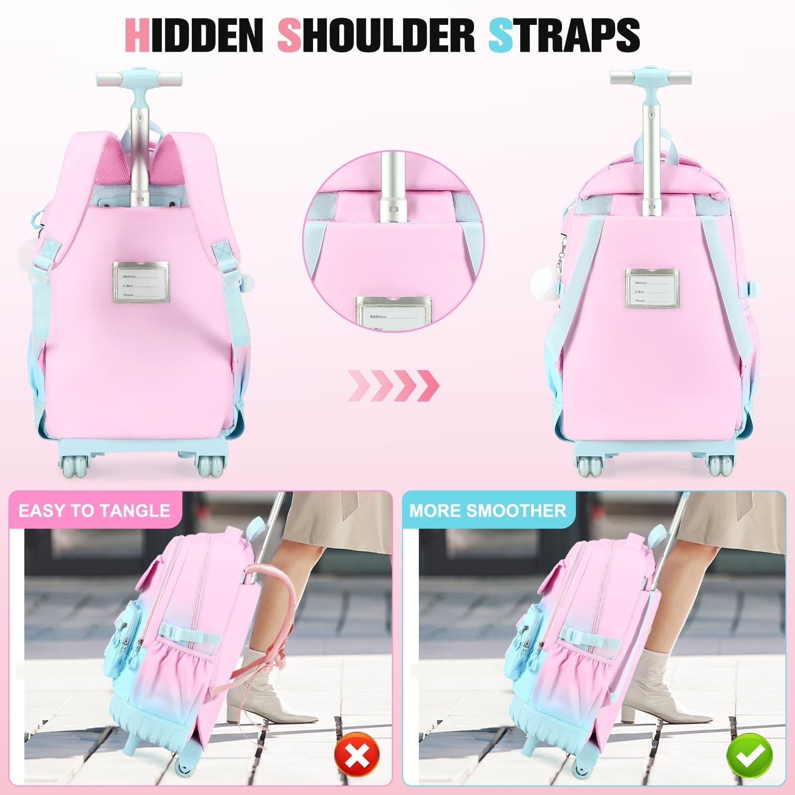 Rolling Backpack for Girls   Wheeled School Bag with Lunch Bag & Pencil Pouch, P3