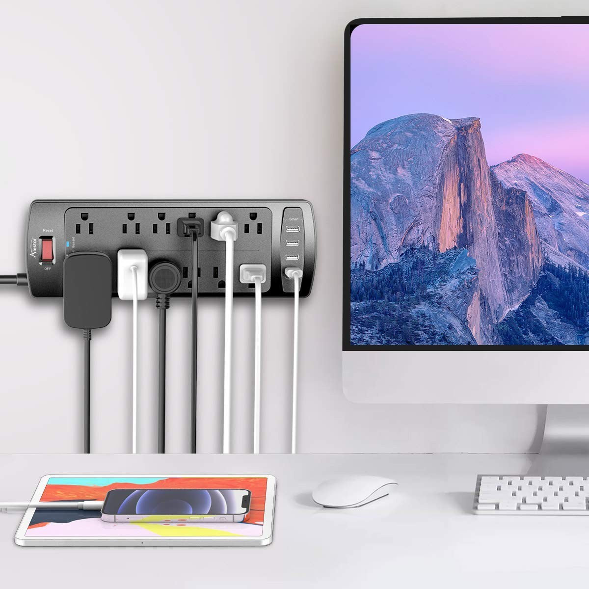 10ft Power Strip Surge Protector, 12 Outlets & 4 USB Ports, 2700J, Home/Office U3