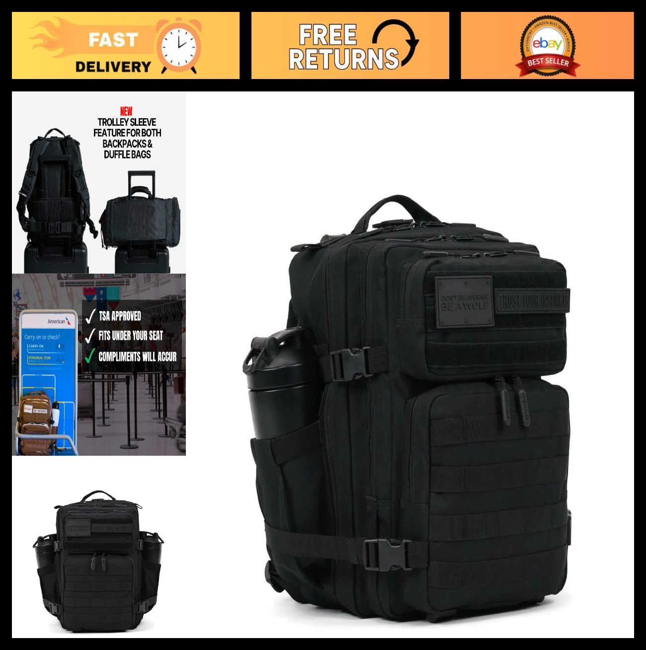 Durable 25L Waterproof Gym Backpack   1000D Oxford, MOLLE Webbing, Laptop Pocket0