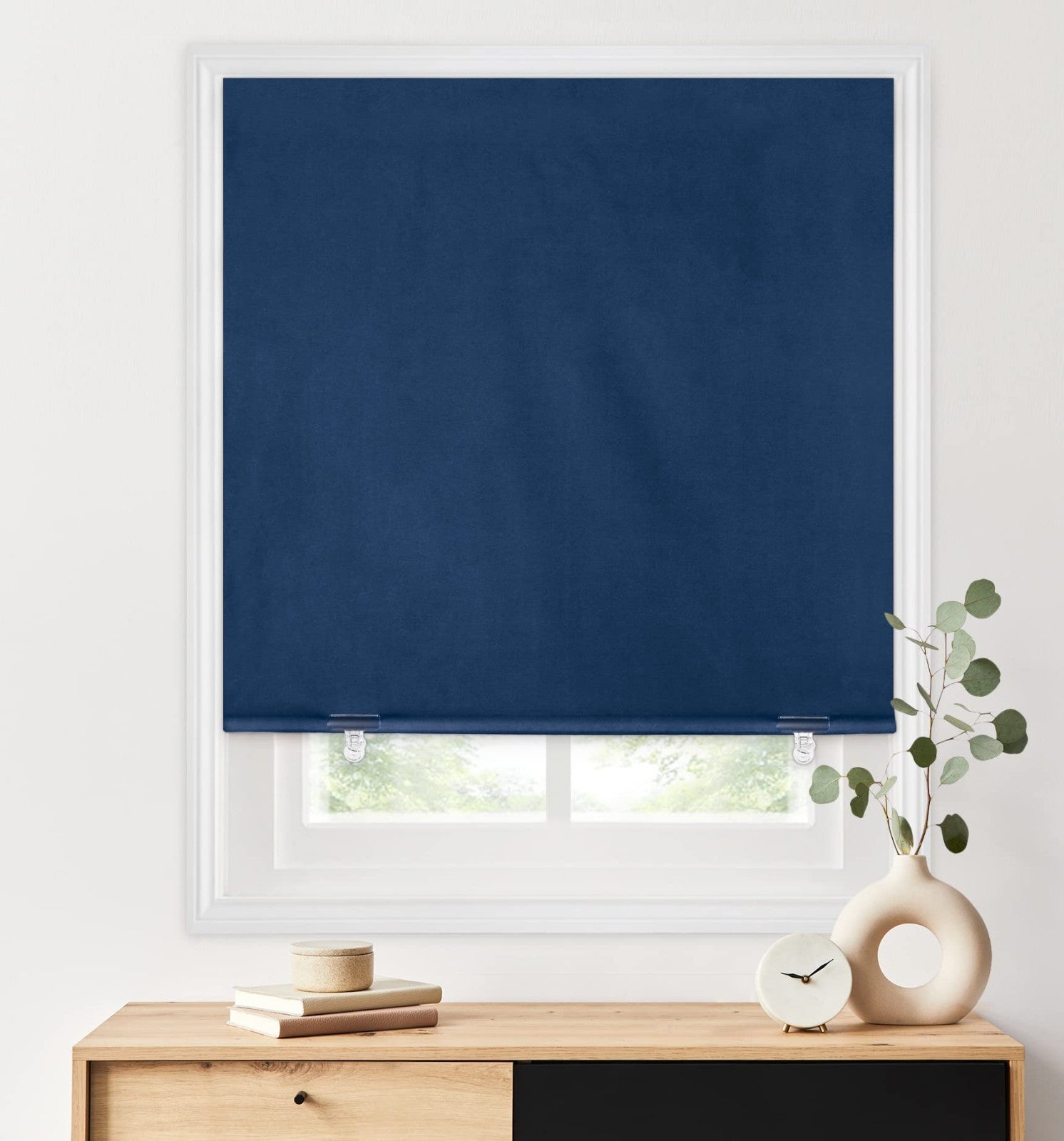 100% Blackout Roller Shades 36"x72" Navy Blue | Cordless No Drill Thermal Insula1