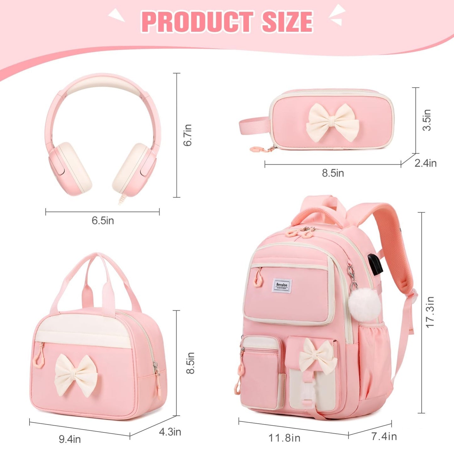 Cute Bow Backpack for Girls   School Bag with Lunch Bag & Pencil Case, Stylish &2