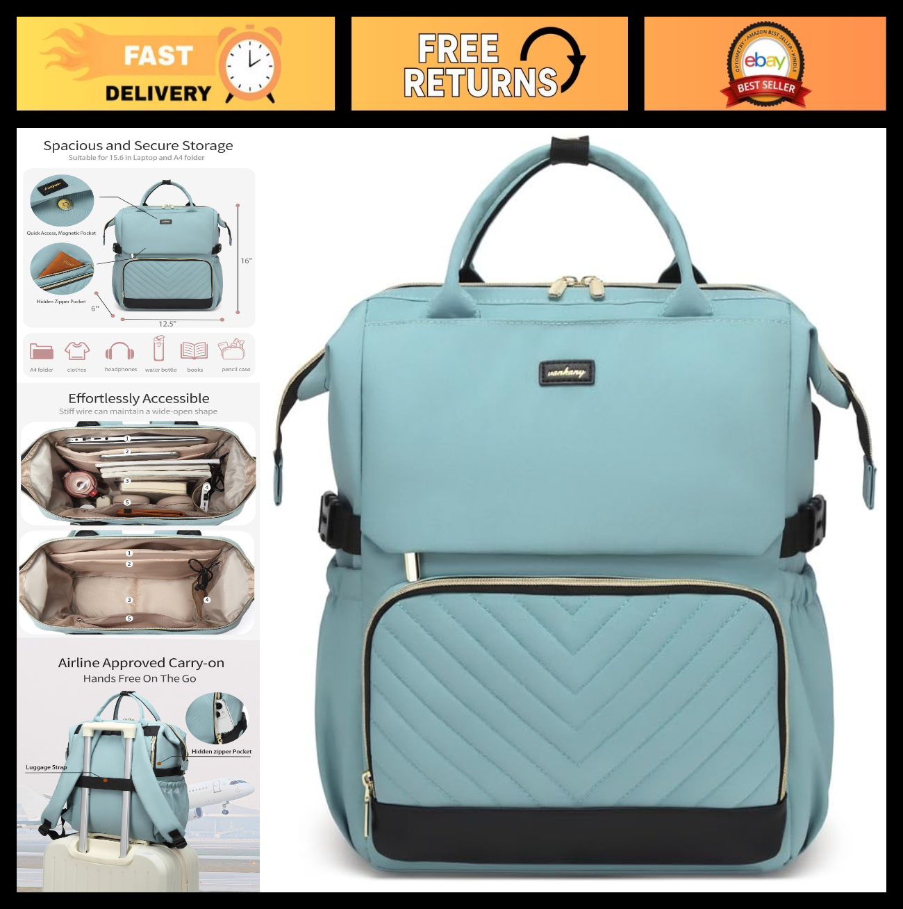 Stylish Laptop Backpack for Women, College Bookbag with USB Charger & Cup Holder0