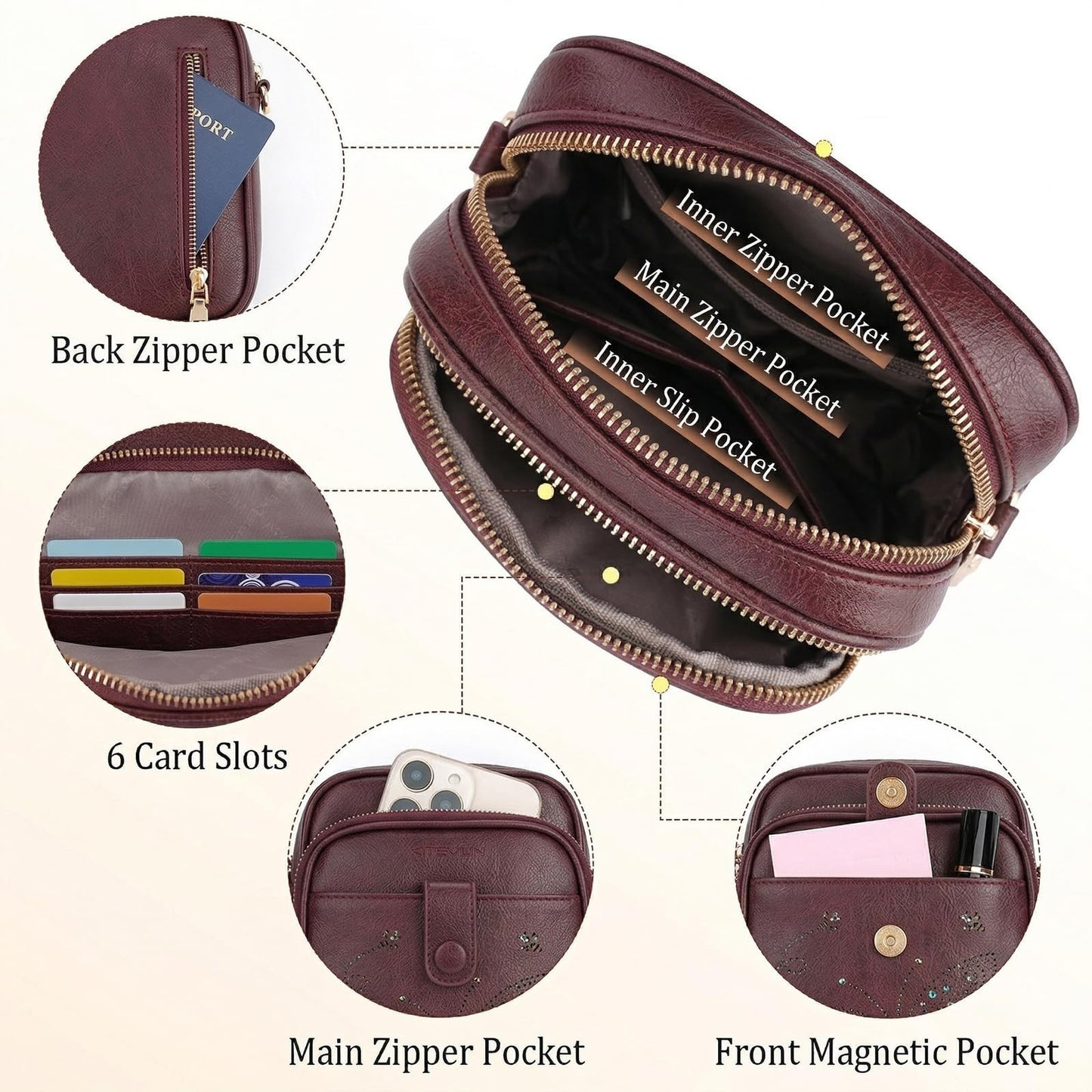 Stylish Leather Crossbody Bag for Women - Small Shoulder Purse with RFID Slots &4