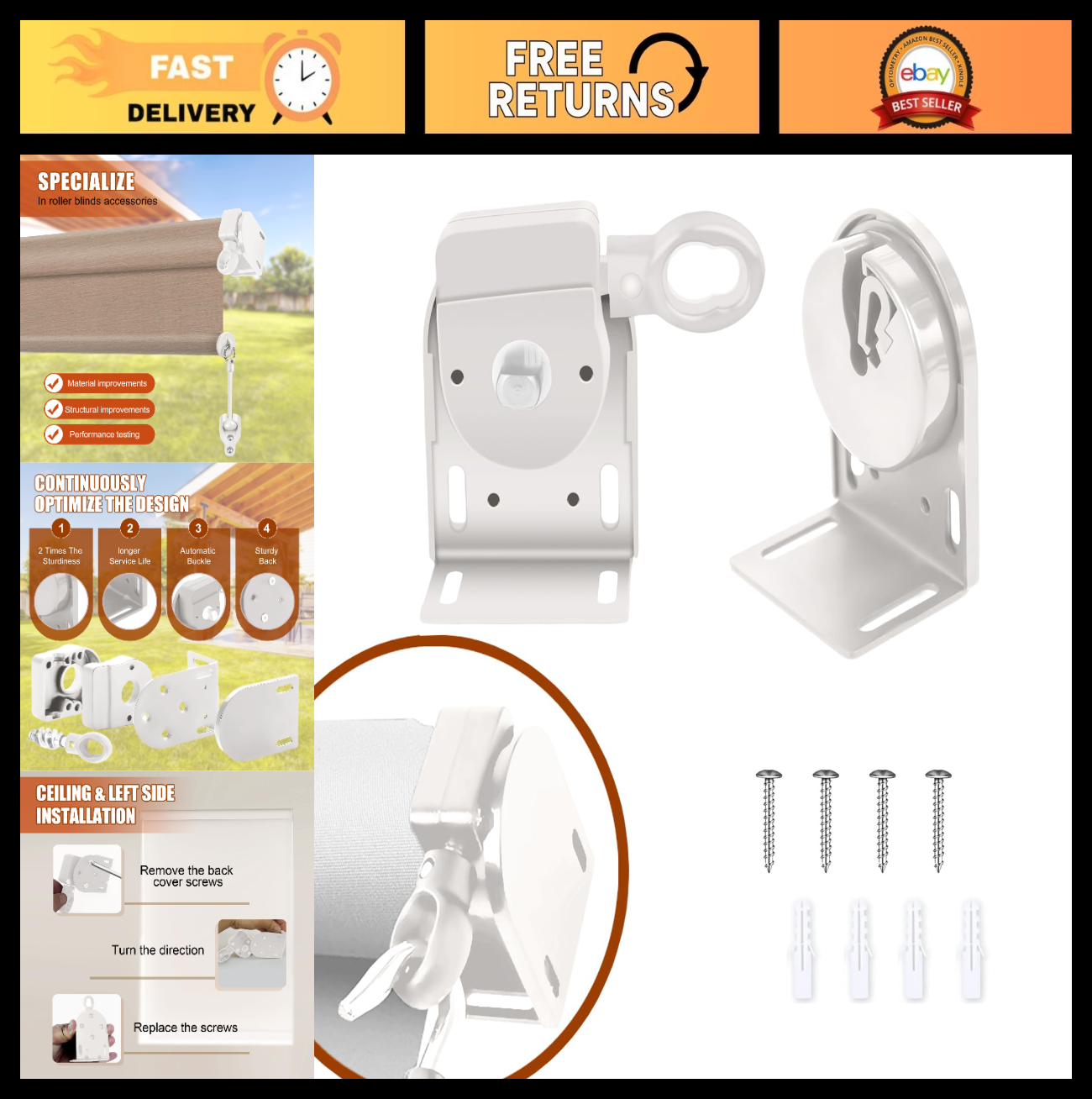 Cordless Crank Kit for Roller Blinds, Outdoor Shade Mounting Bracket, White0