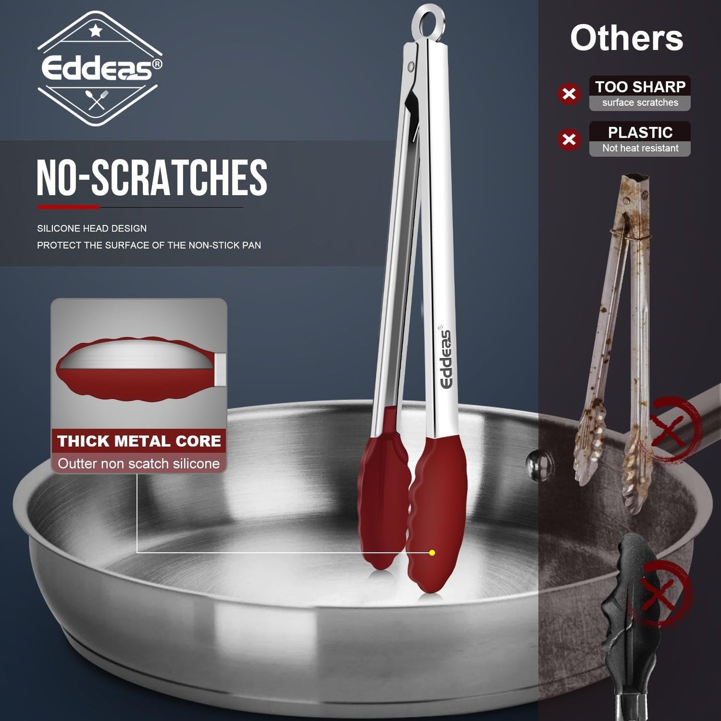 Heat Resistant Silicone Tongs Set   7", 9", & 12" Locking Kitchen Tools, Heavy D3