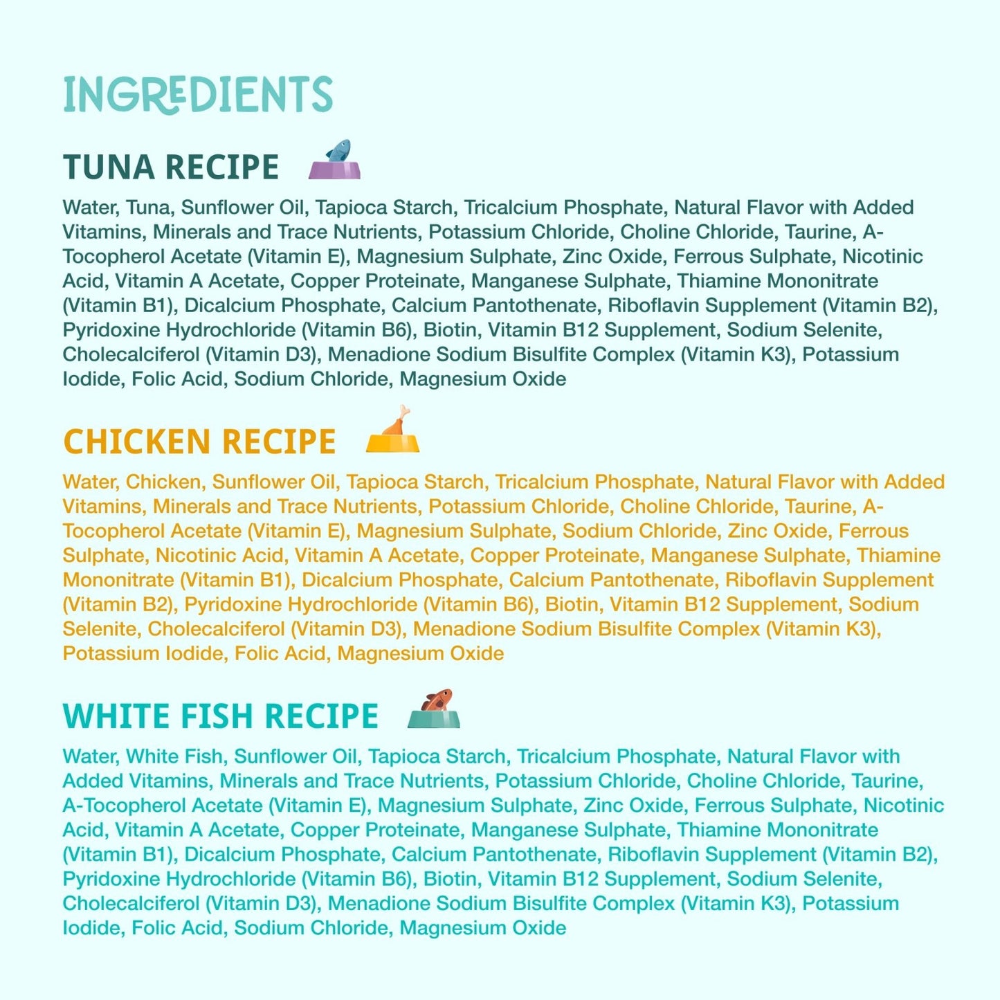 Single Protein Flaked Wet Cat Food Variety Pack - Chicken, Tuna, White Fish - Gr3