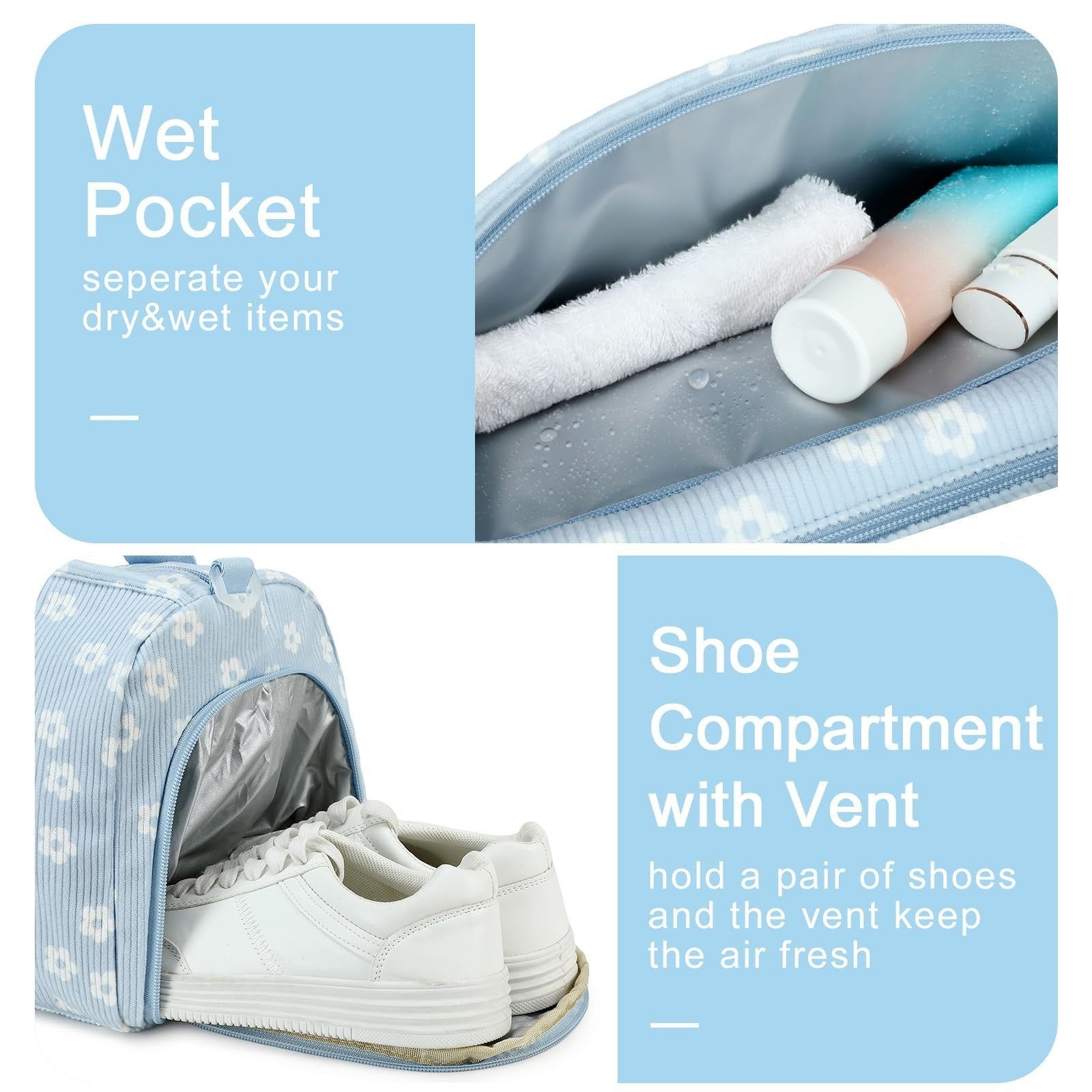 Cute Girls Duffle Bag with Shoes Compartment & Wet Separation - Waterproof Gym &3