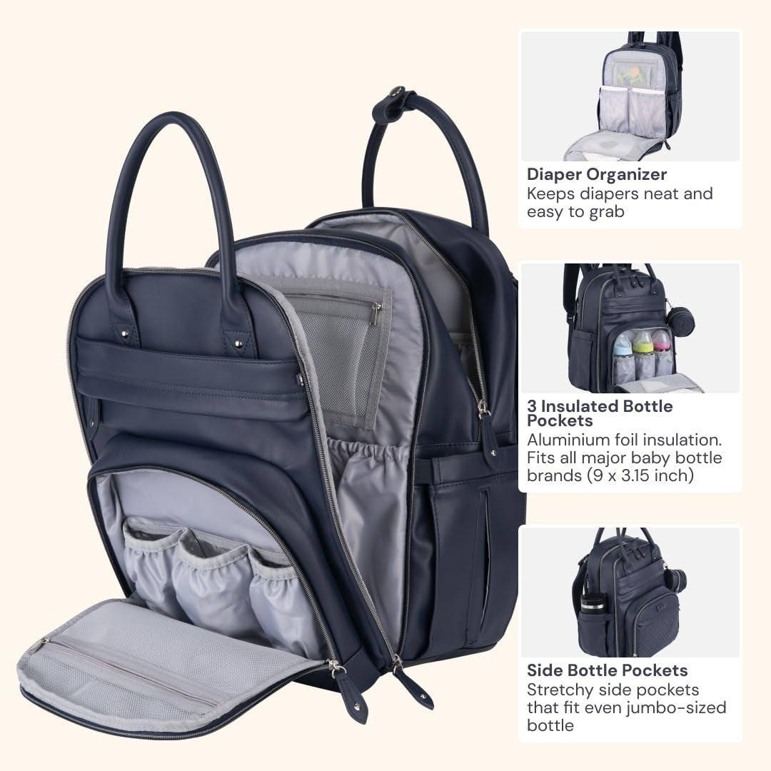 Stylish Leather Diaper Bag Backpack   Multi Function Baby Travel Bag with Changi3