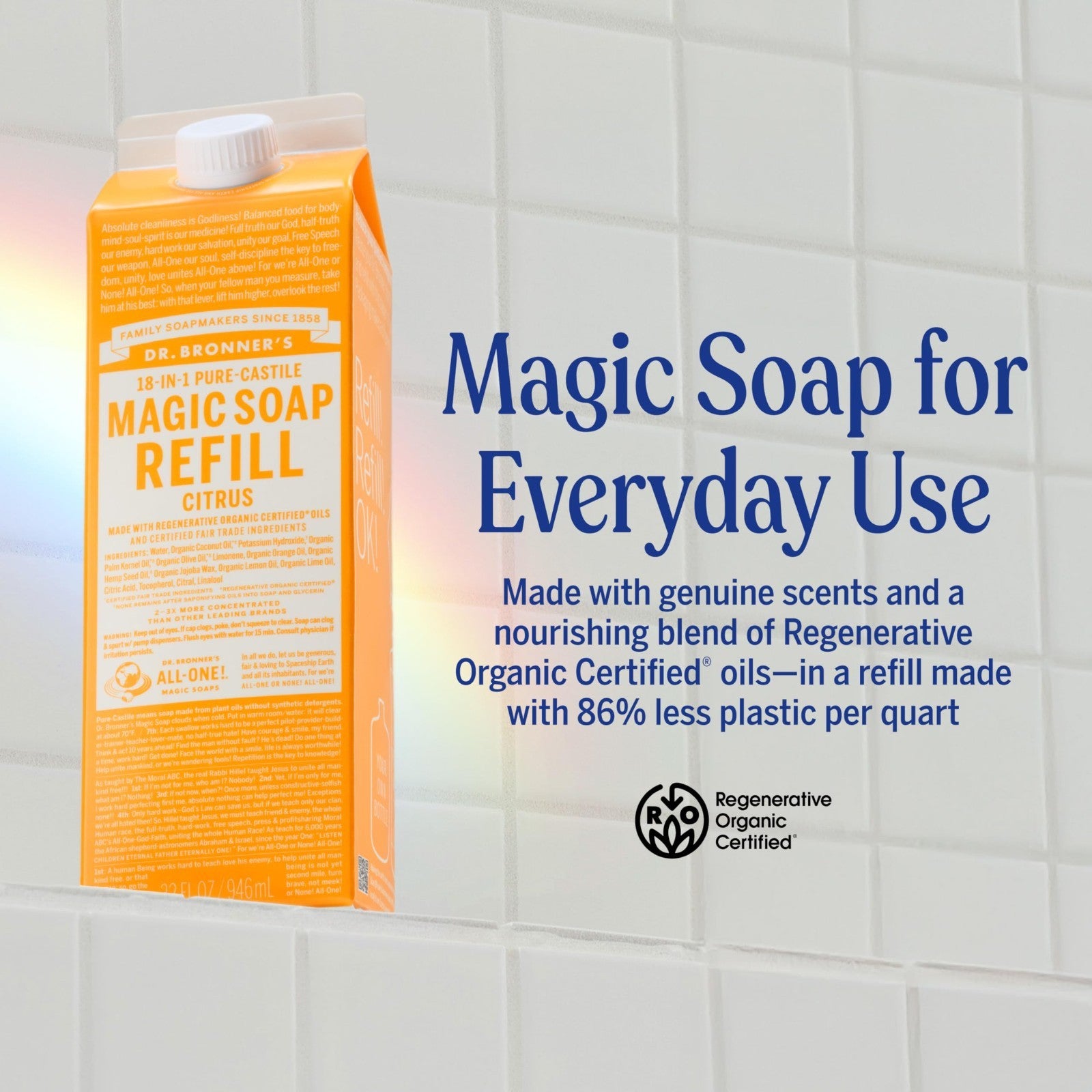Pure Castile Liquid Soap Refill 32oz 2-Pack - Citrus Scent, Vegan, Organic, Mult2